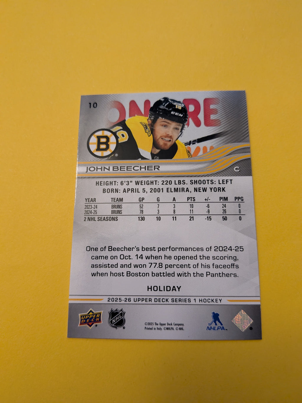 John Beecher 25-26 Upper Deck Green Holiday Card
