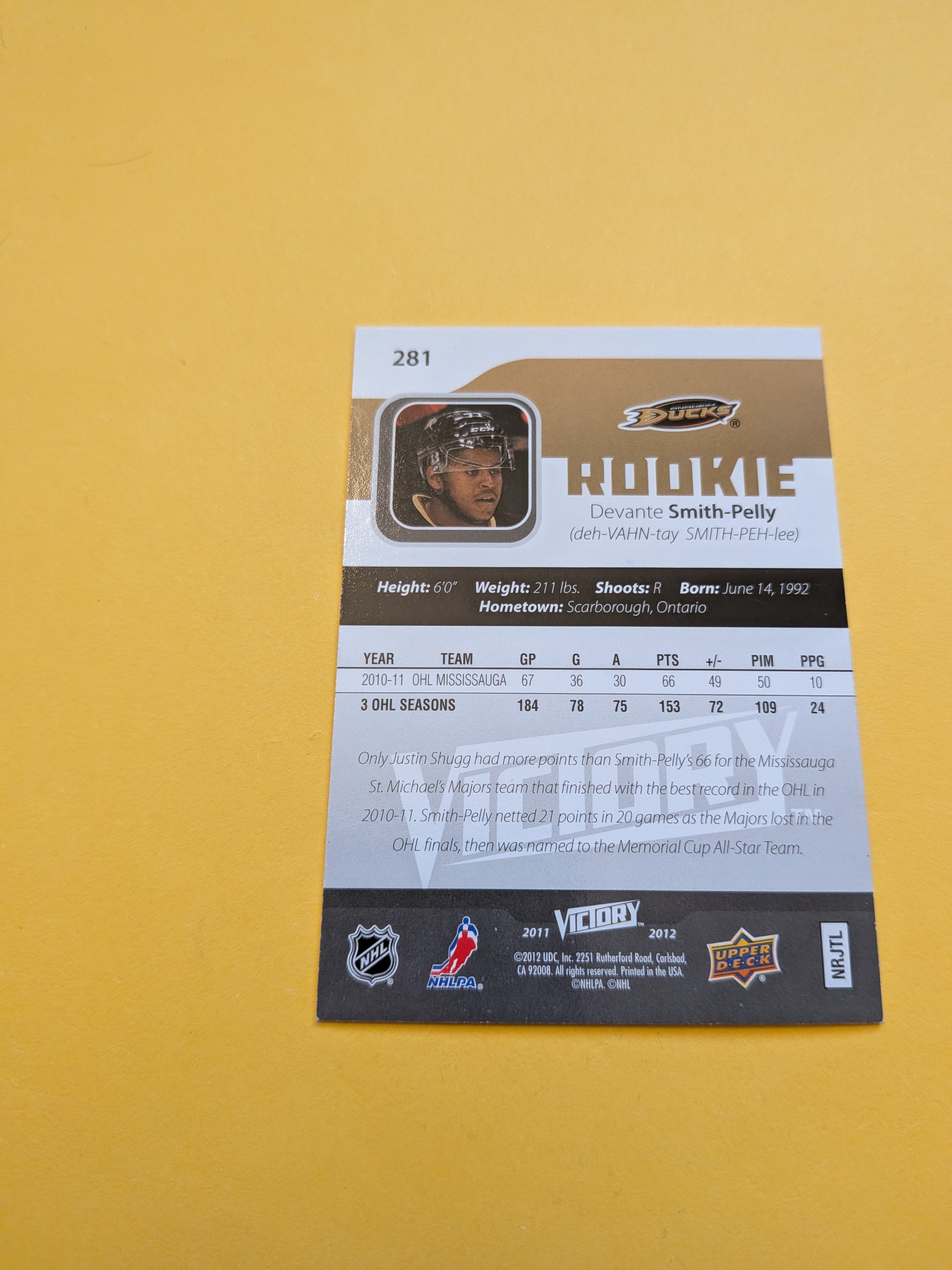 Devante Smith Pelly Signed Anaheim Ducks Rookie Card A