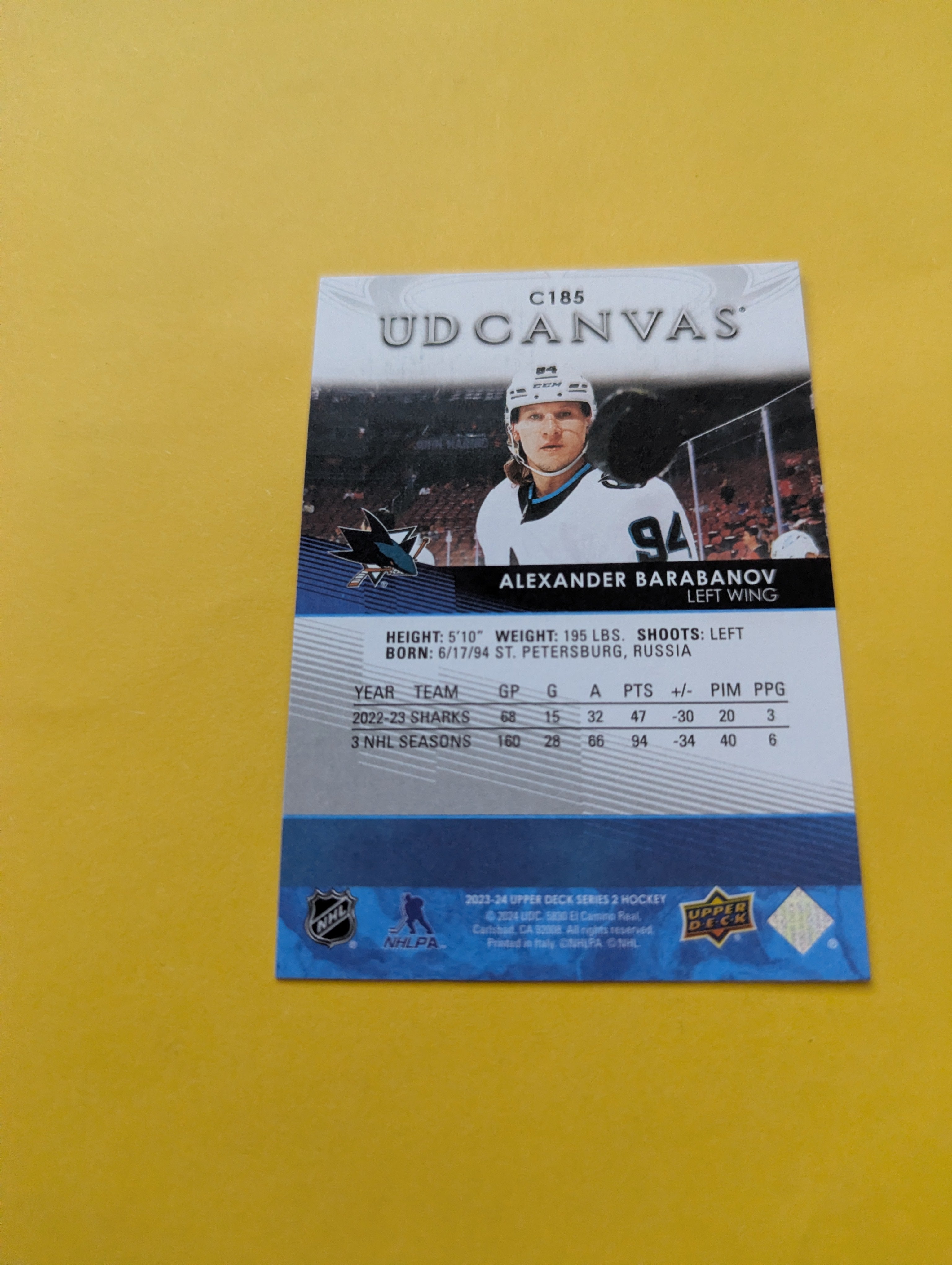Alexander Barabanov 23-24 Upper Deck UD Canvas Card