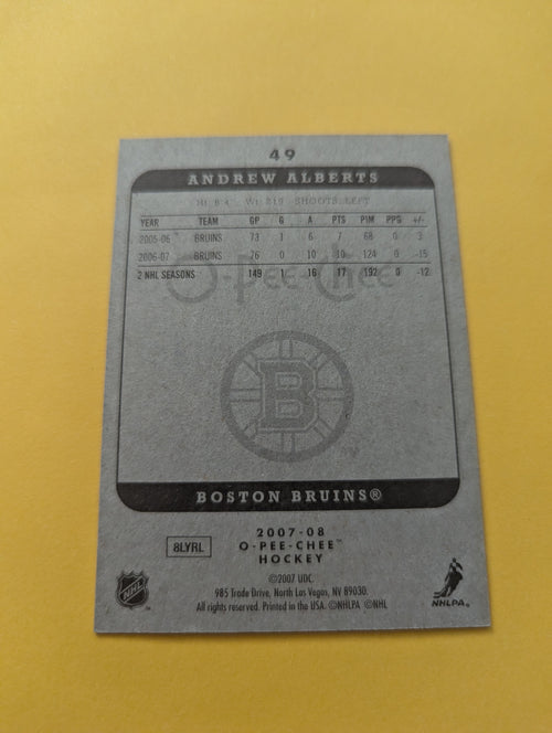 Andrew Alberts Signed Boston Bruins Card