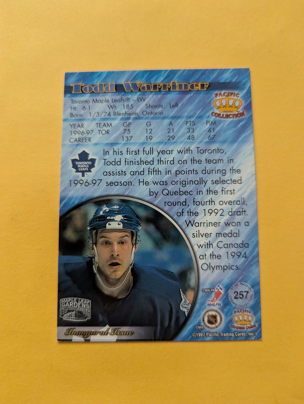 Todd Warriner 97-98 Pacific Ice Blue Card