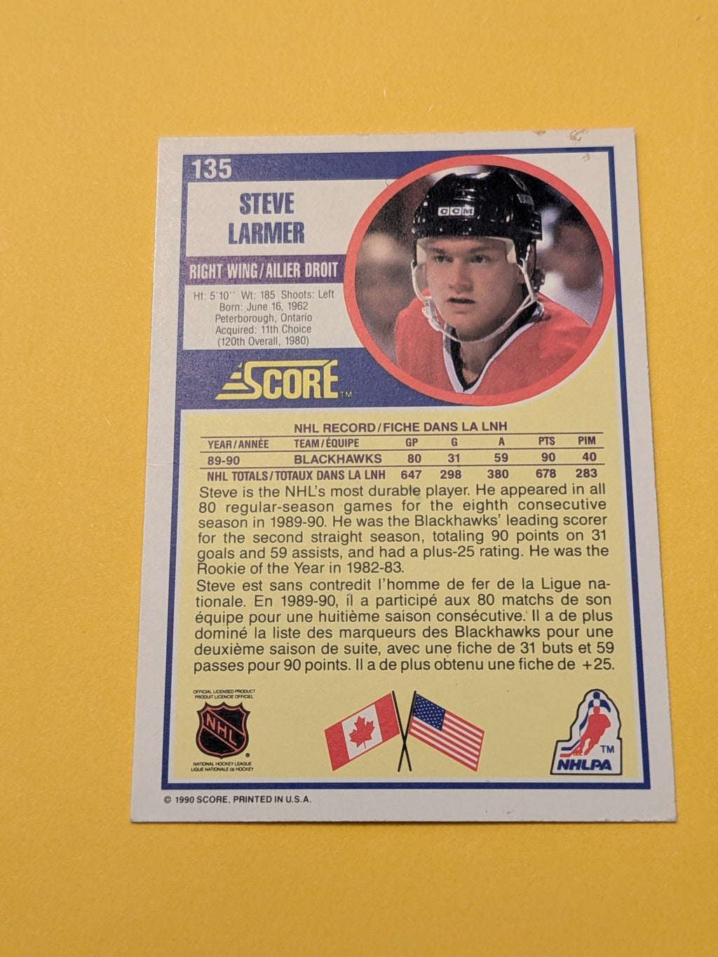 Steve Larmer Signed Chicago Blackhawks Card E