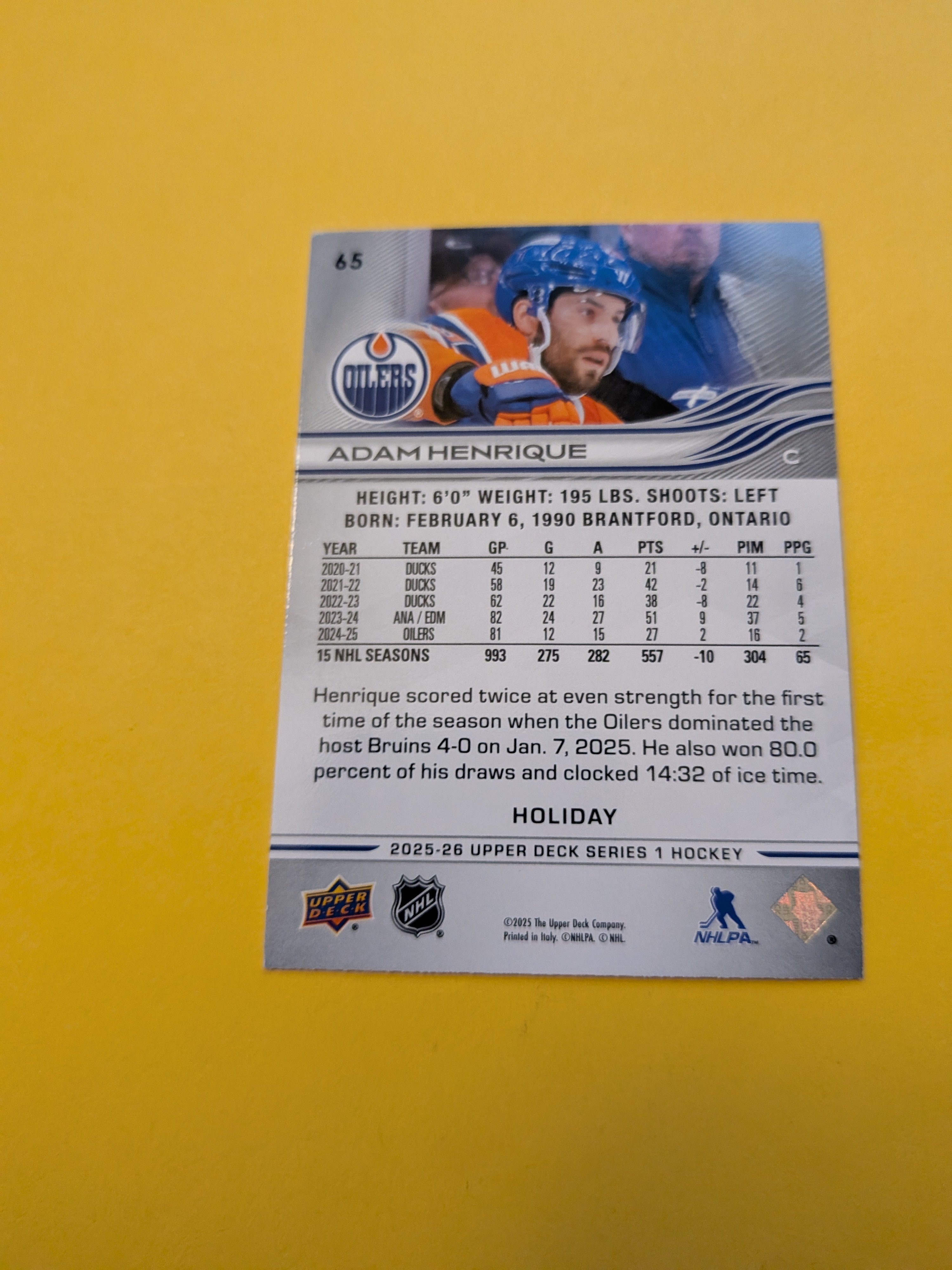 Adam Henrique 25-26 Upper Deck Green Holiday Card