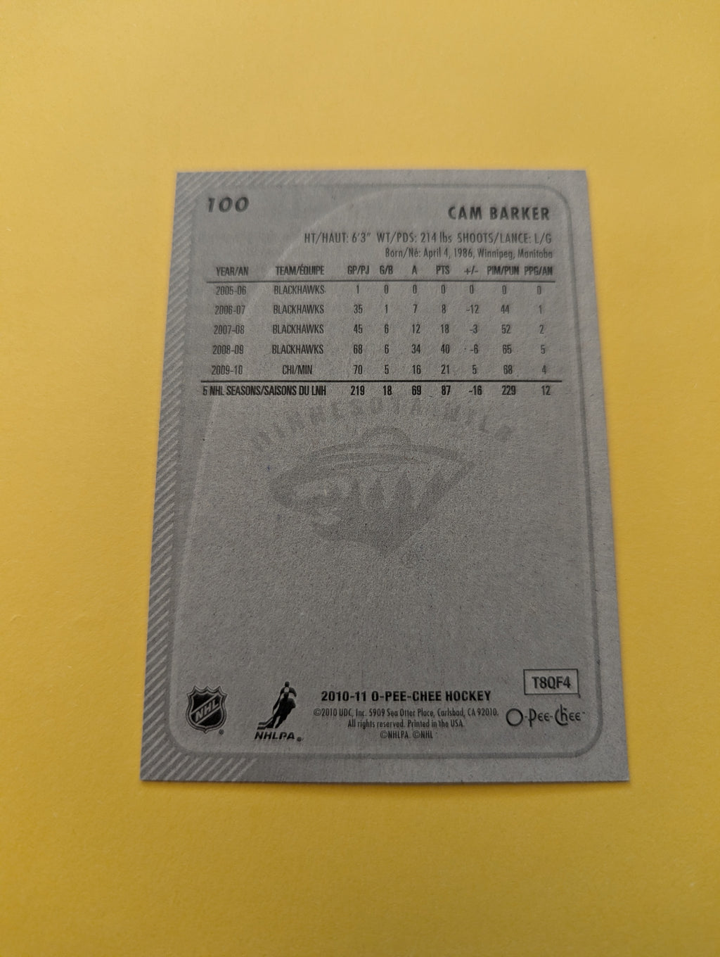 Cam Barker Signed Minnesota Wild Card
