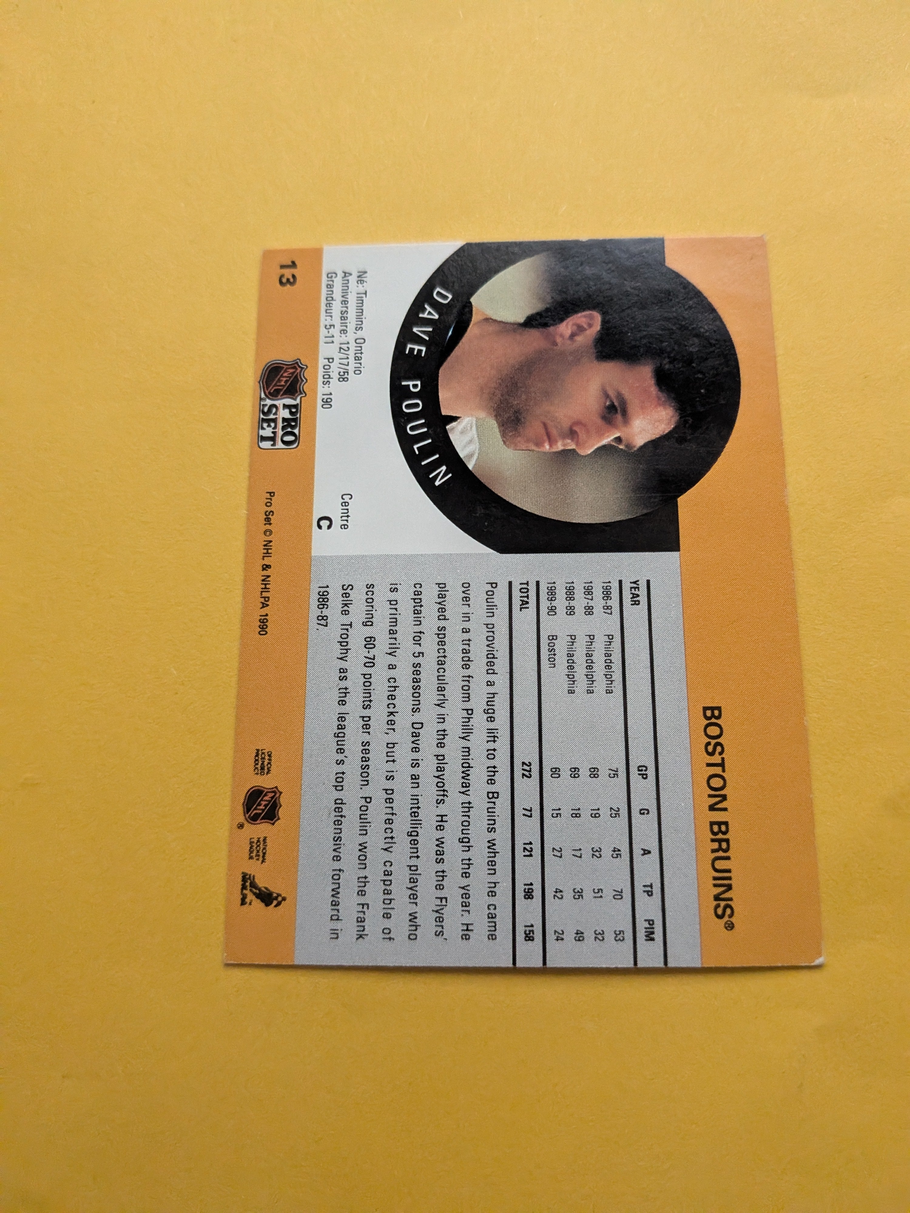 Dave Poulin Signed Boston Bruins Card B