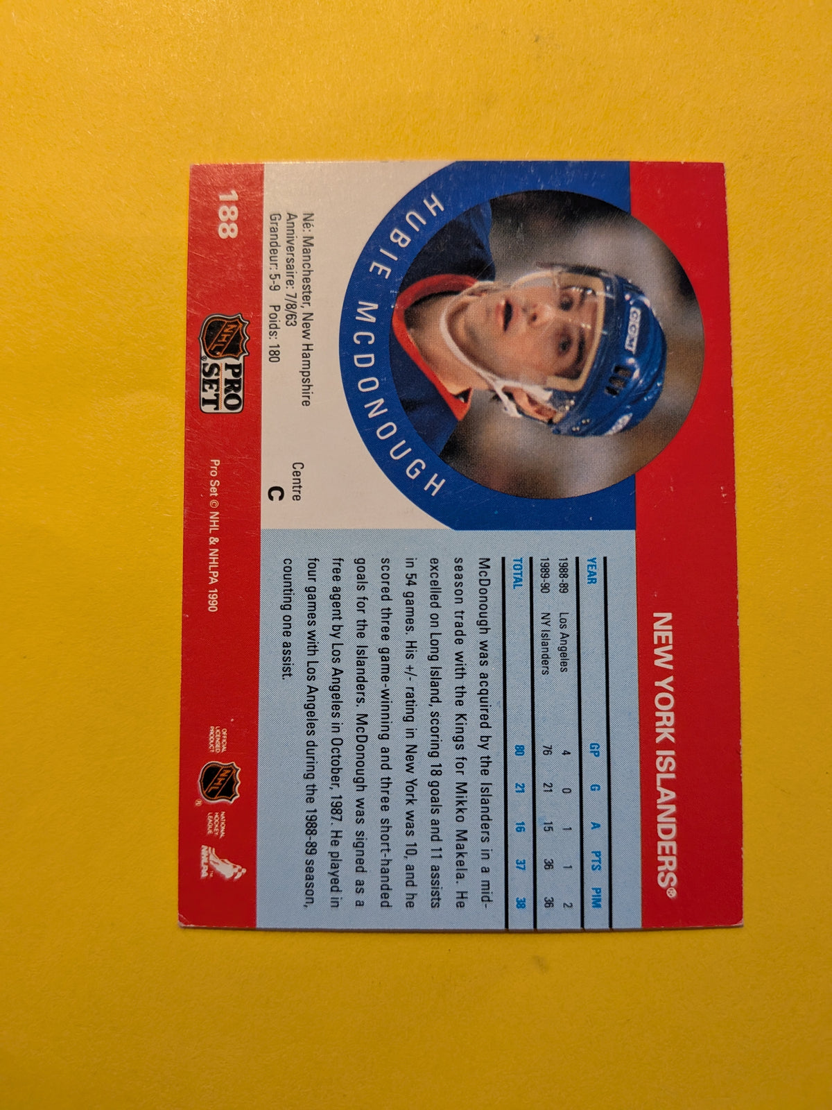 Hubie McDonough Signed New York Islanders Card D