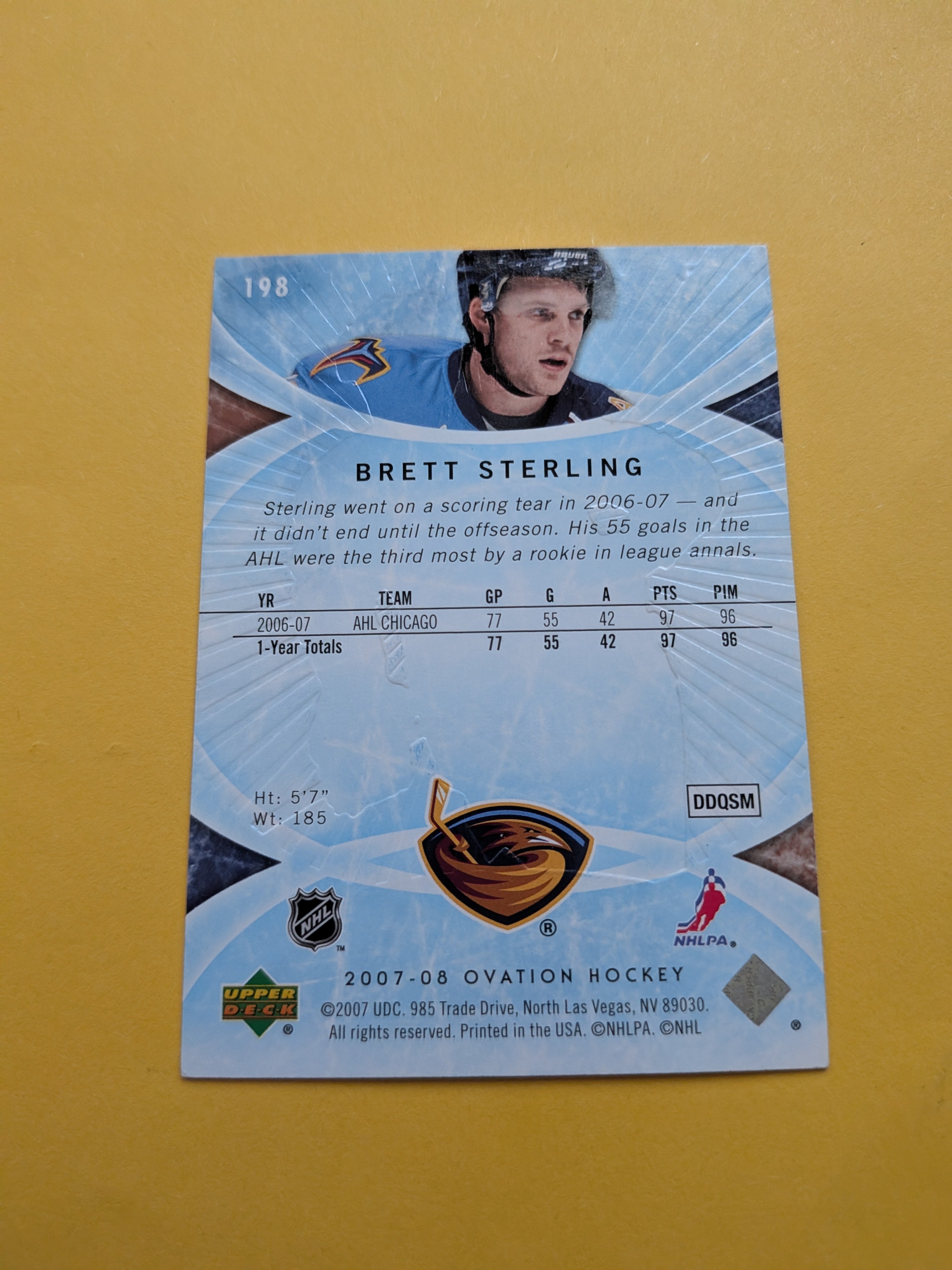 Brett Sterling Signed Atlanta Thrashers Rookie Card A