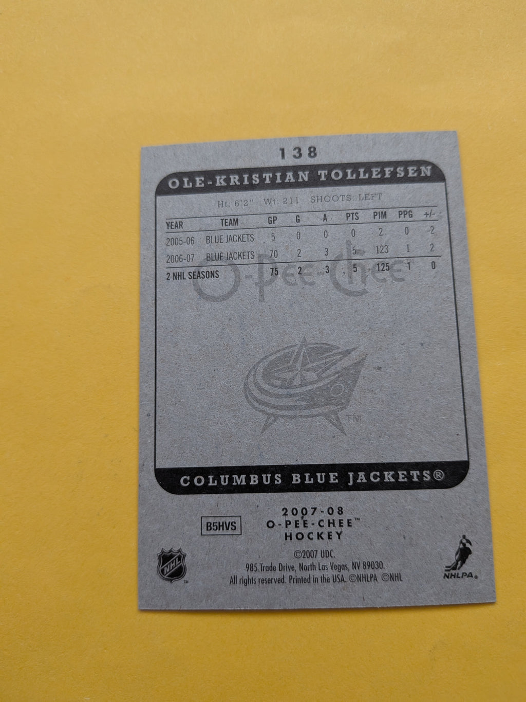 Ole Kristian Tollefsen Signed Columbus Blue Jackets Card A