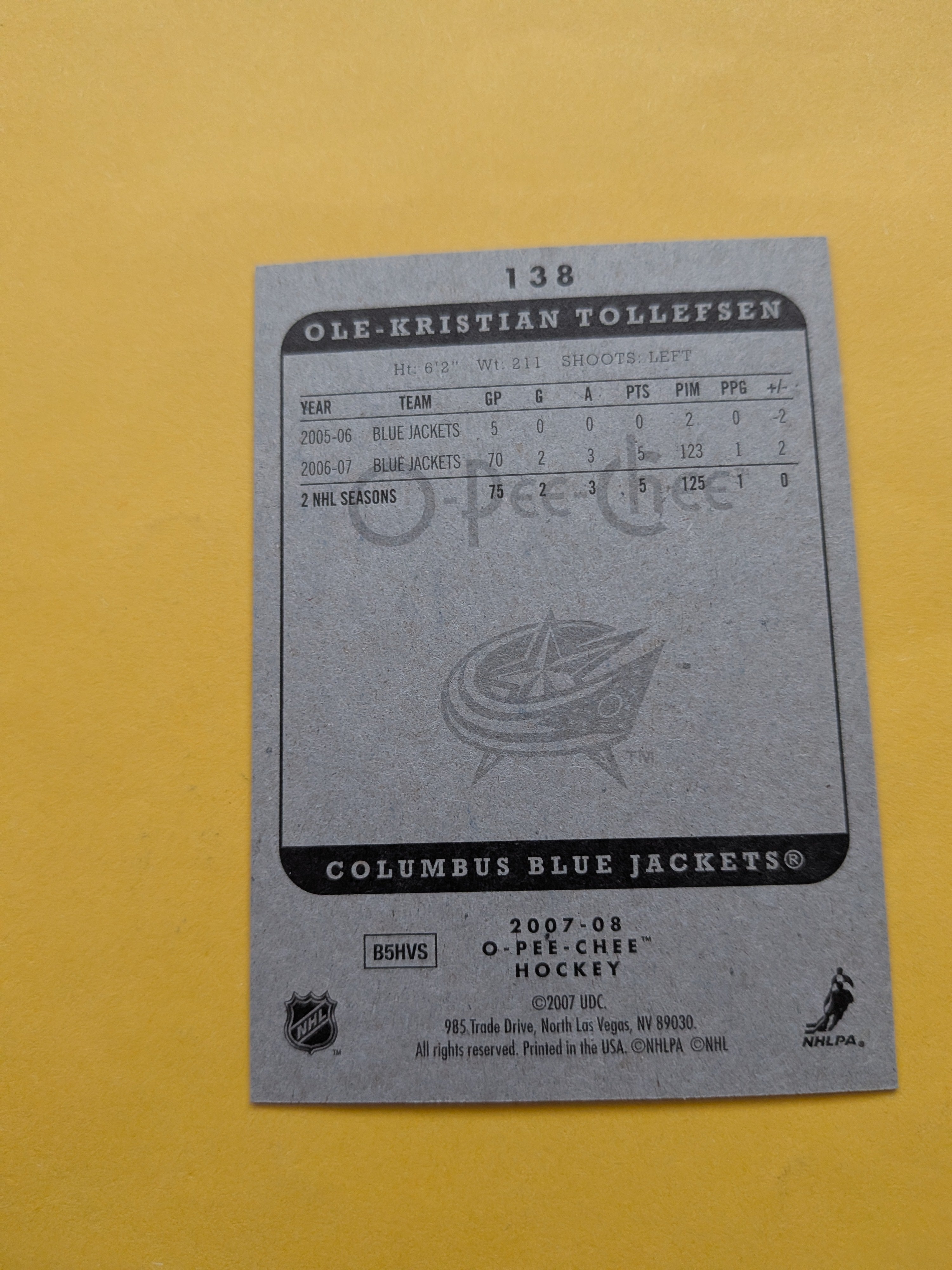 Ole Kristian Tollefsen Signed Columbus Blue Jackets Card A