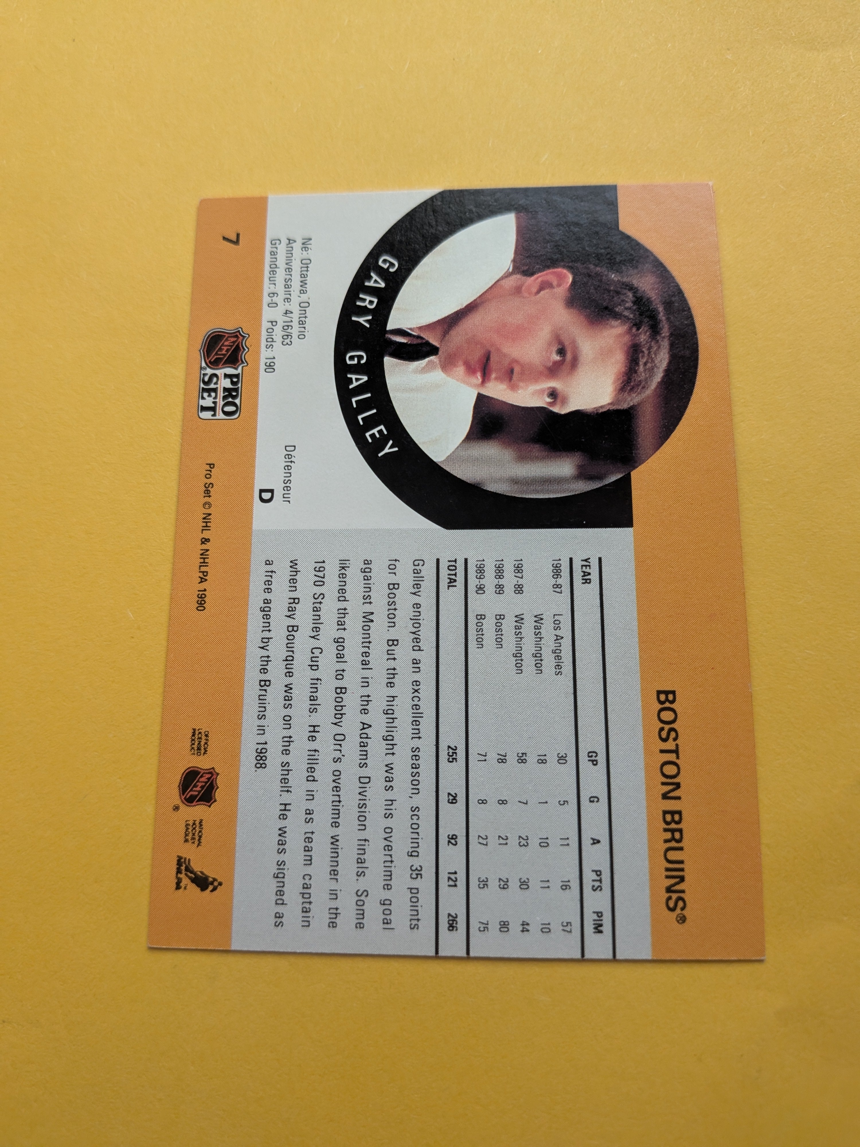 Garry Galley Signed Boston Bruins Card C