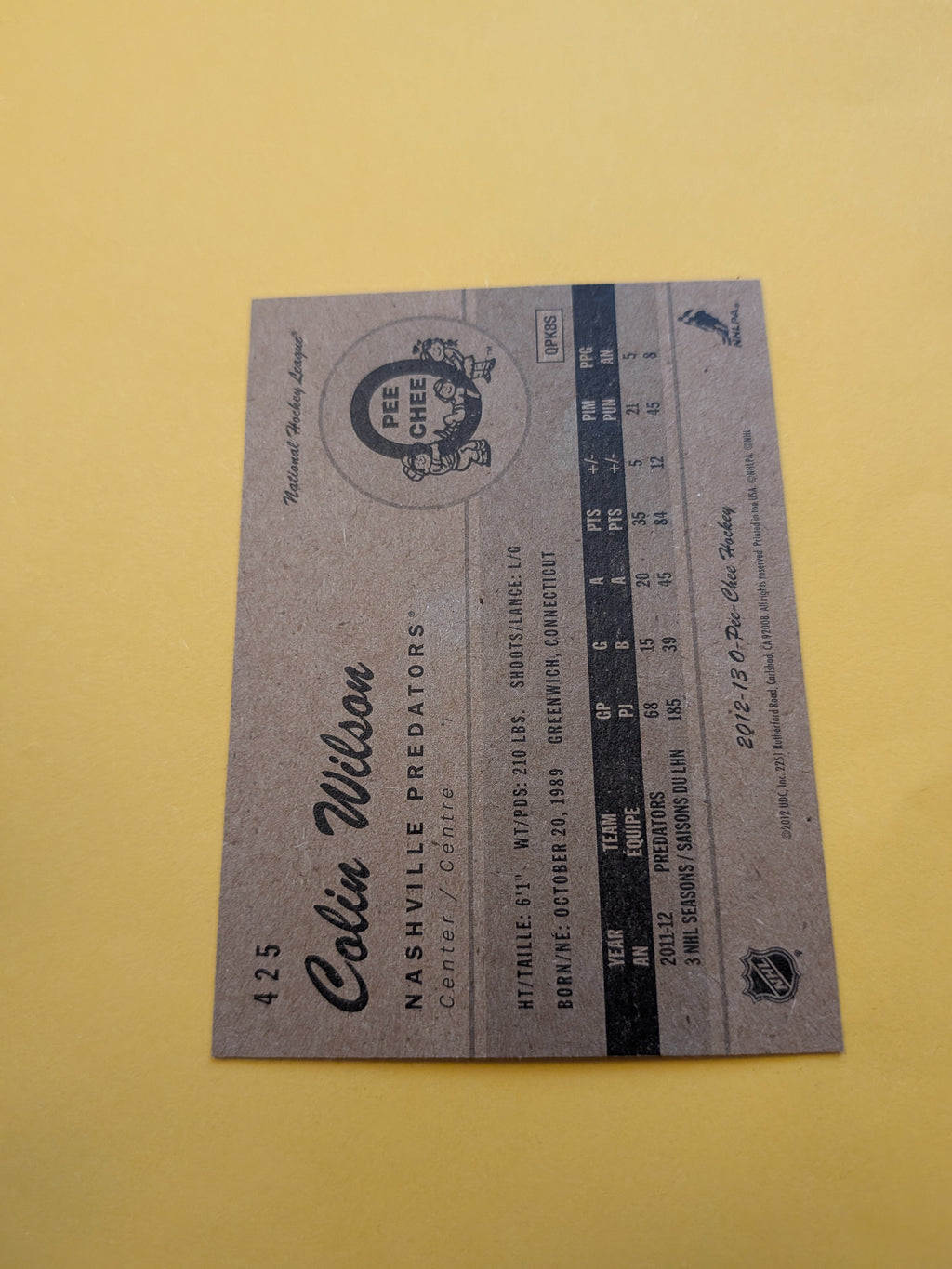 Colin Wilson Signed Nashville Predators Card J
