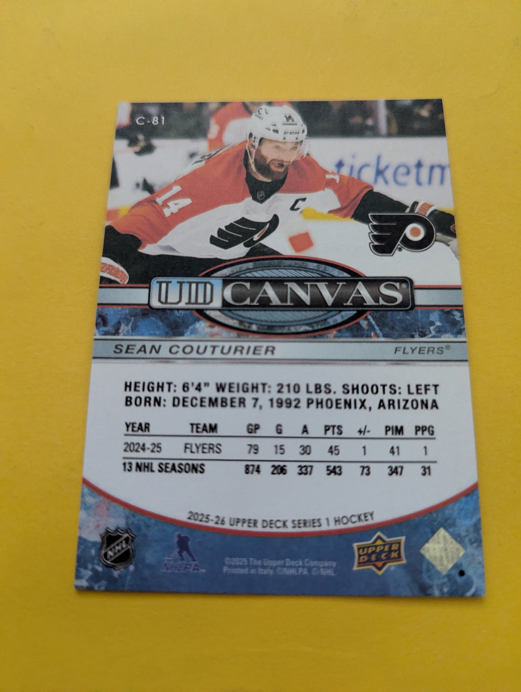 Sean Couturier 25-26 Upper Deck UD Canvas Card