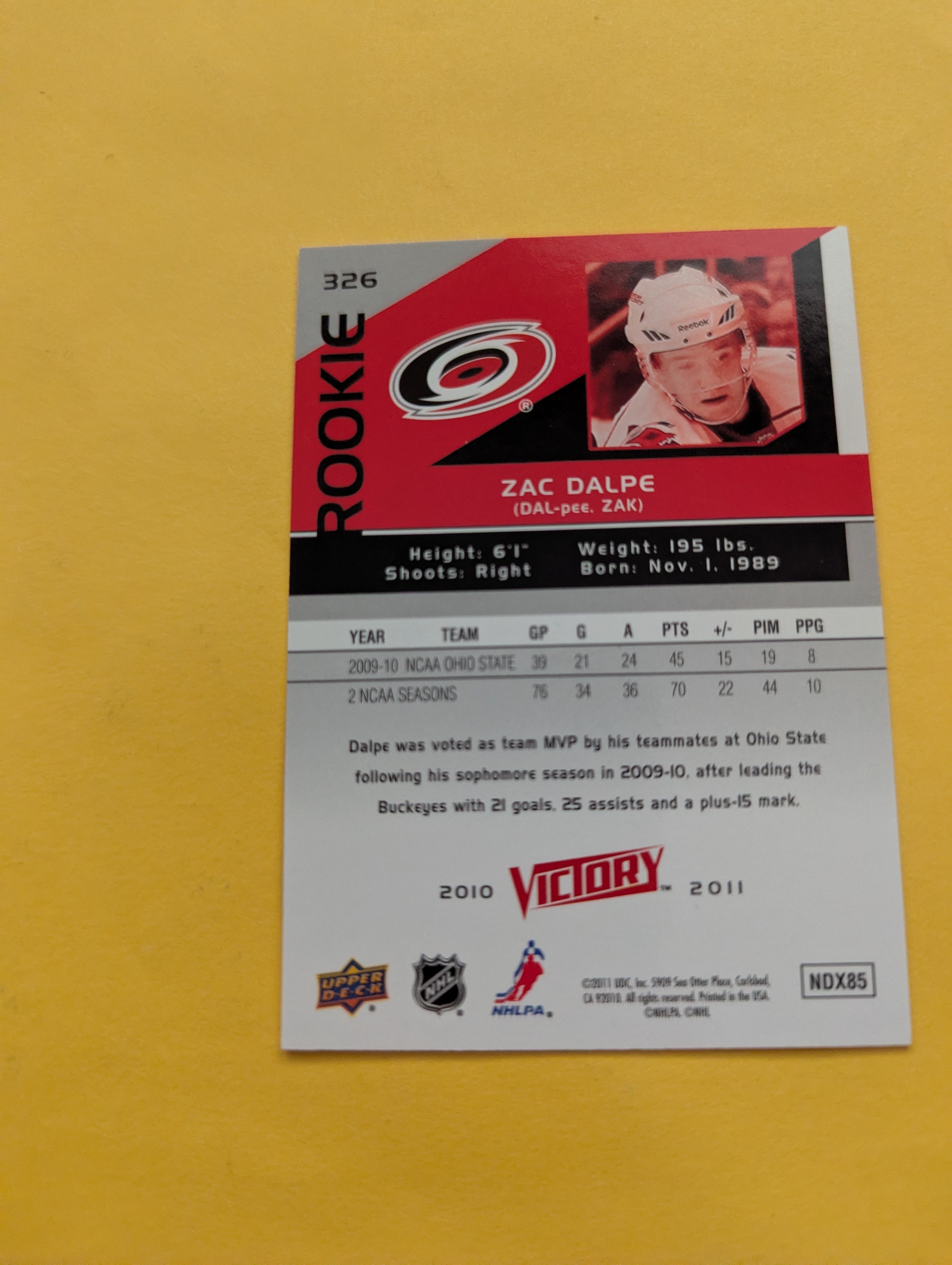 Zac Dalpe Signed Carolina Hurricanes Rookie Card