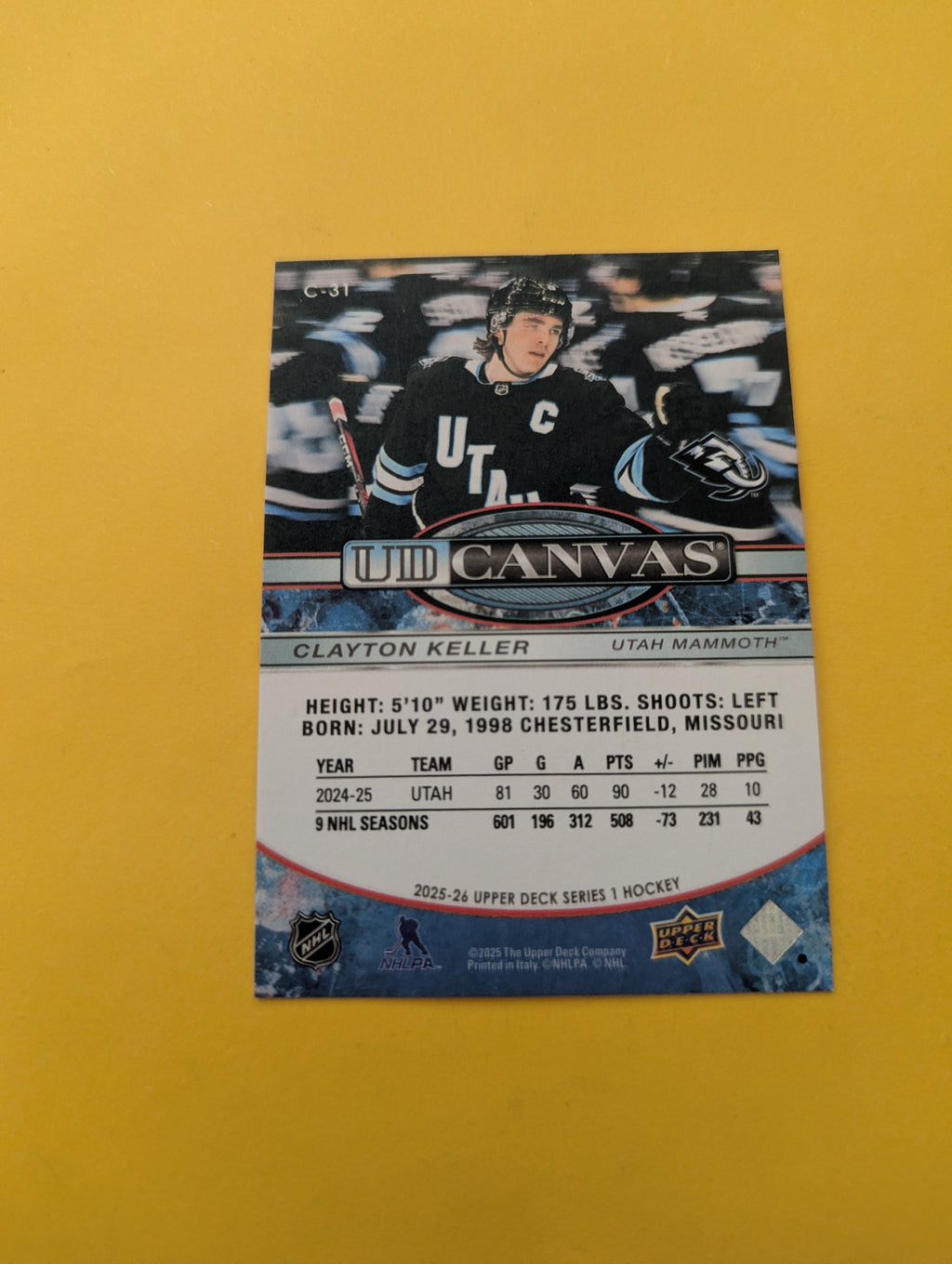 Clayton Keller 25-26 Upper Deck UD Canvas Card