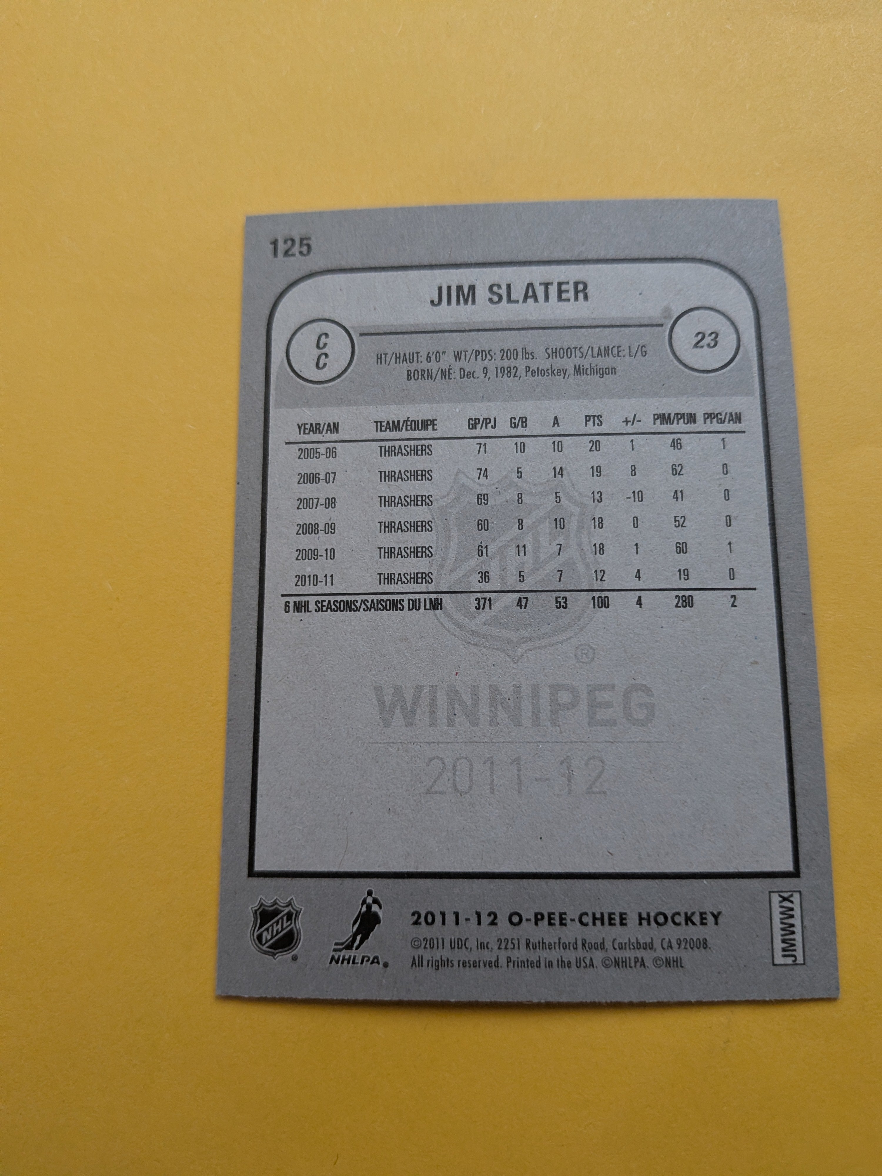 Jim Slater Signed Atlanta Thrashers Card A