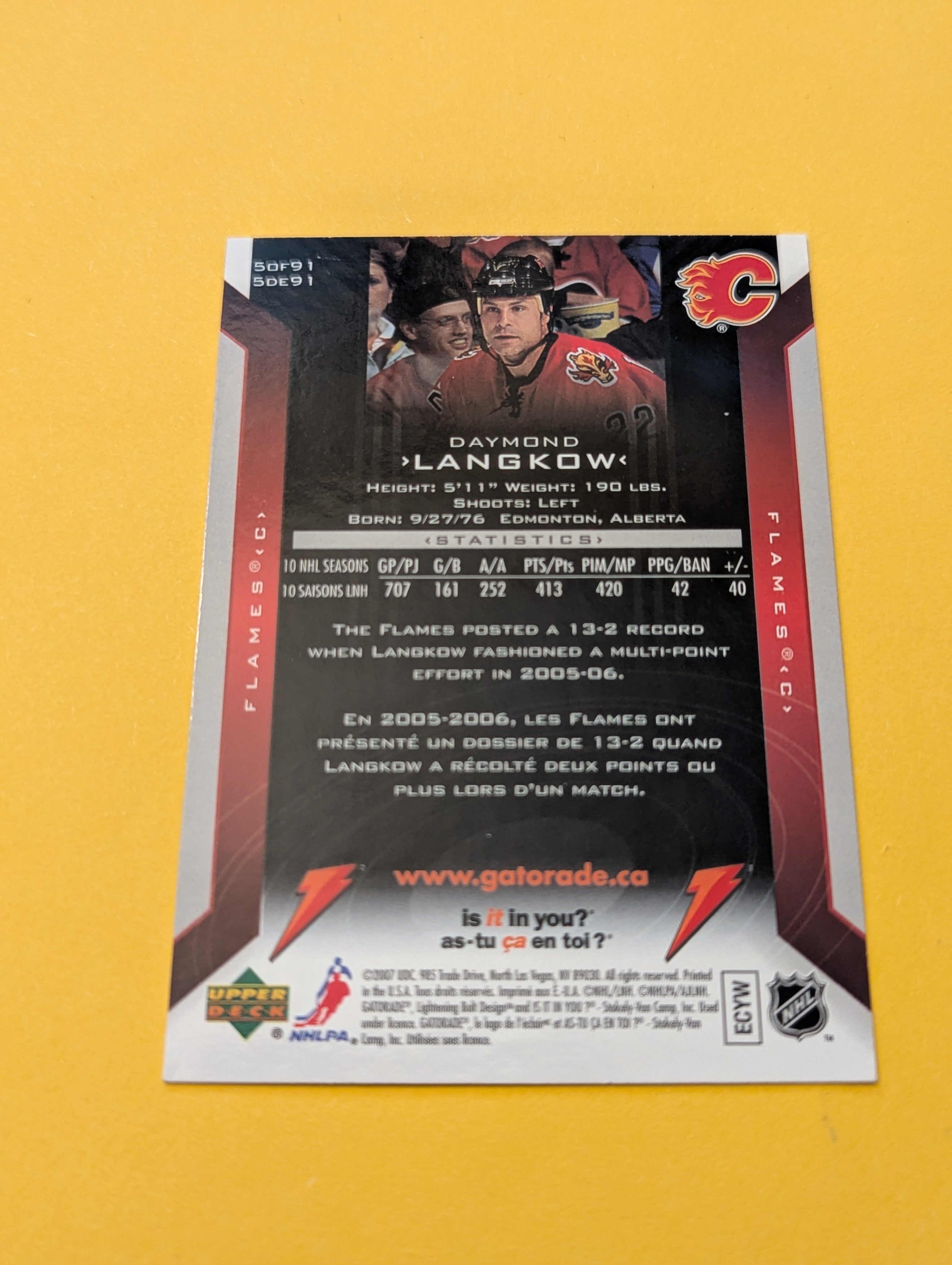 Daymond Langkow Signed Calgary Flames Card