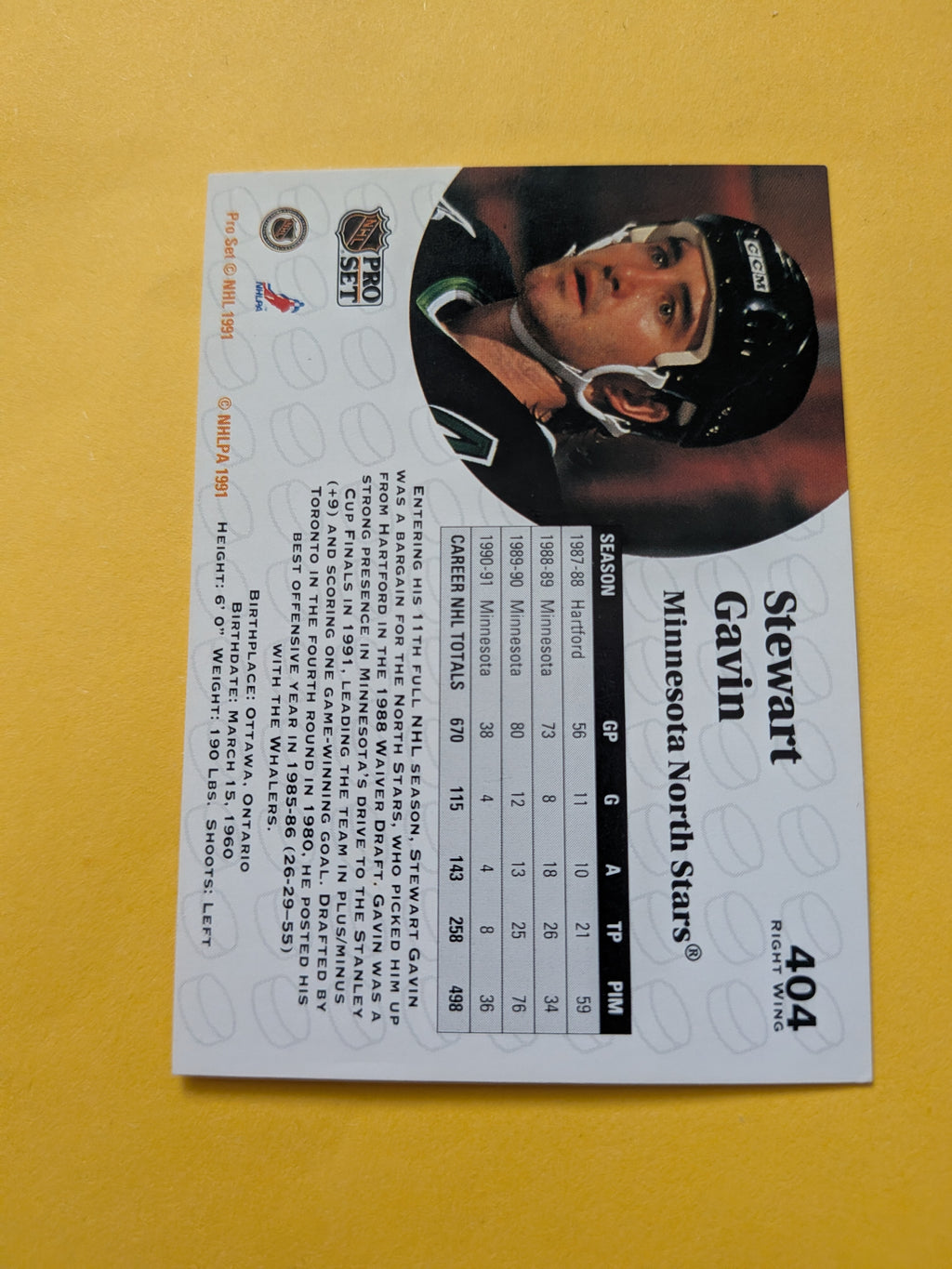 Stewart Gavin Signed Minnesota North Stars Card C