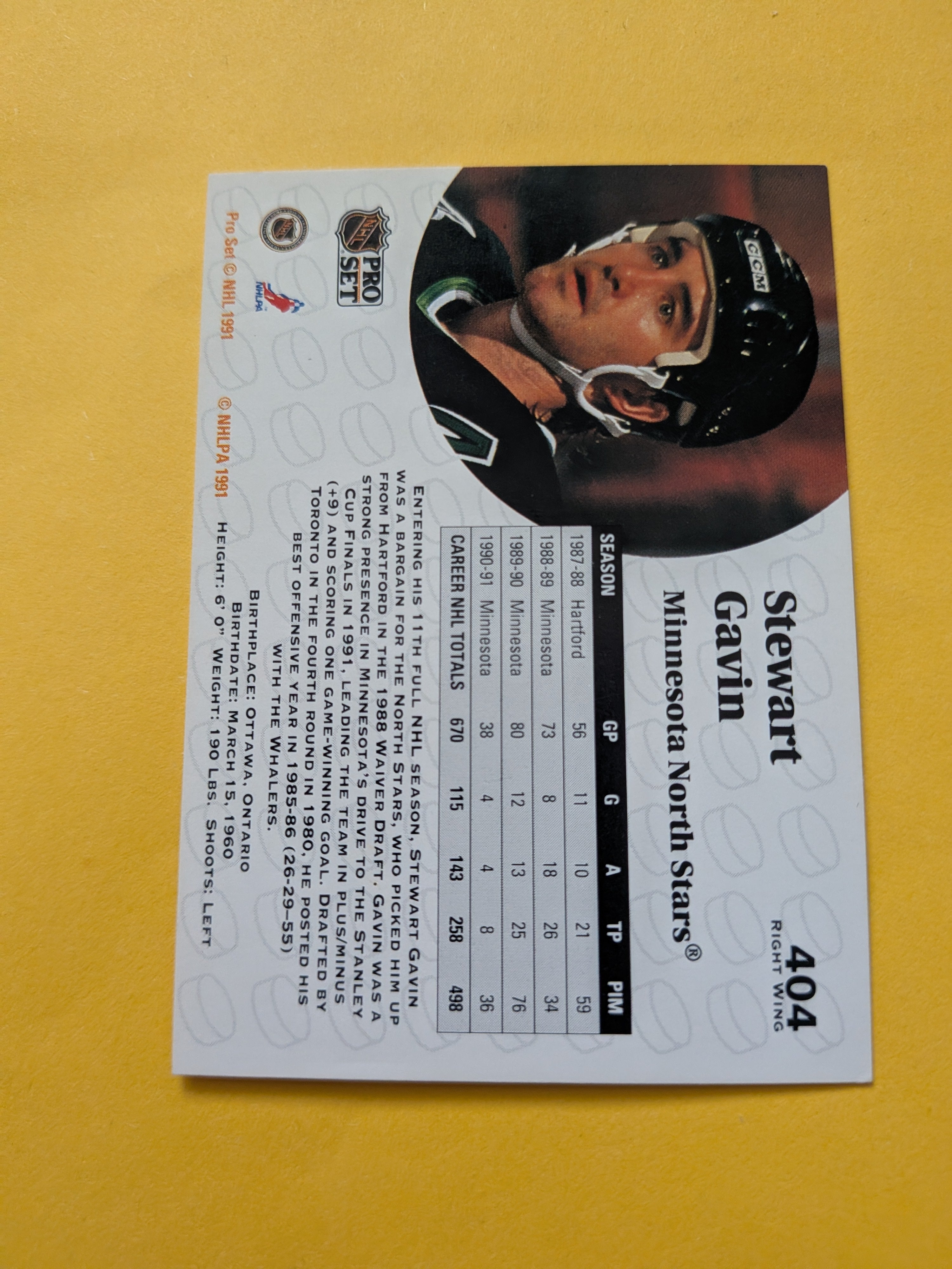 Stewart Gavin Signed Minnesota North Stars Card C