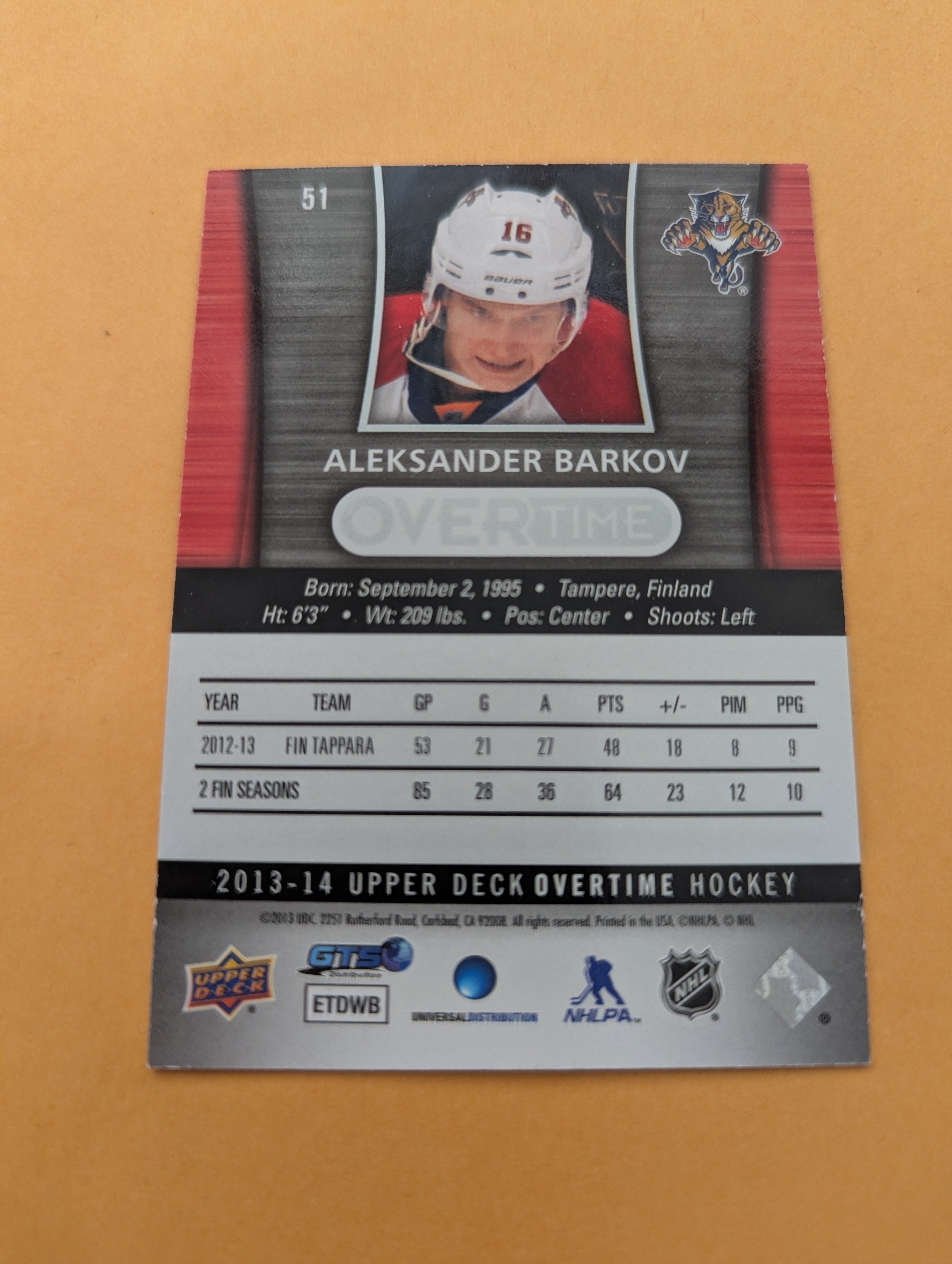 Aleksander Barkov 13-14 Upper Deck Overtime Rookie Card