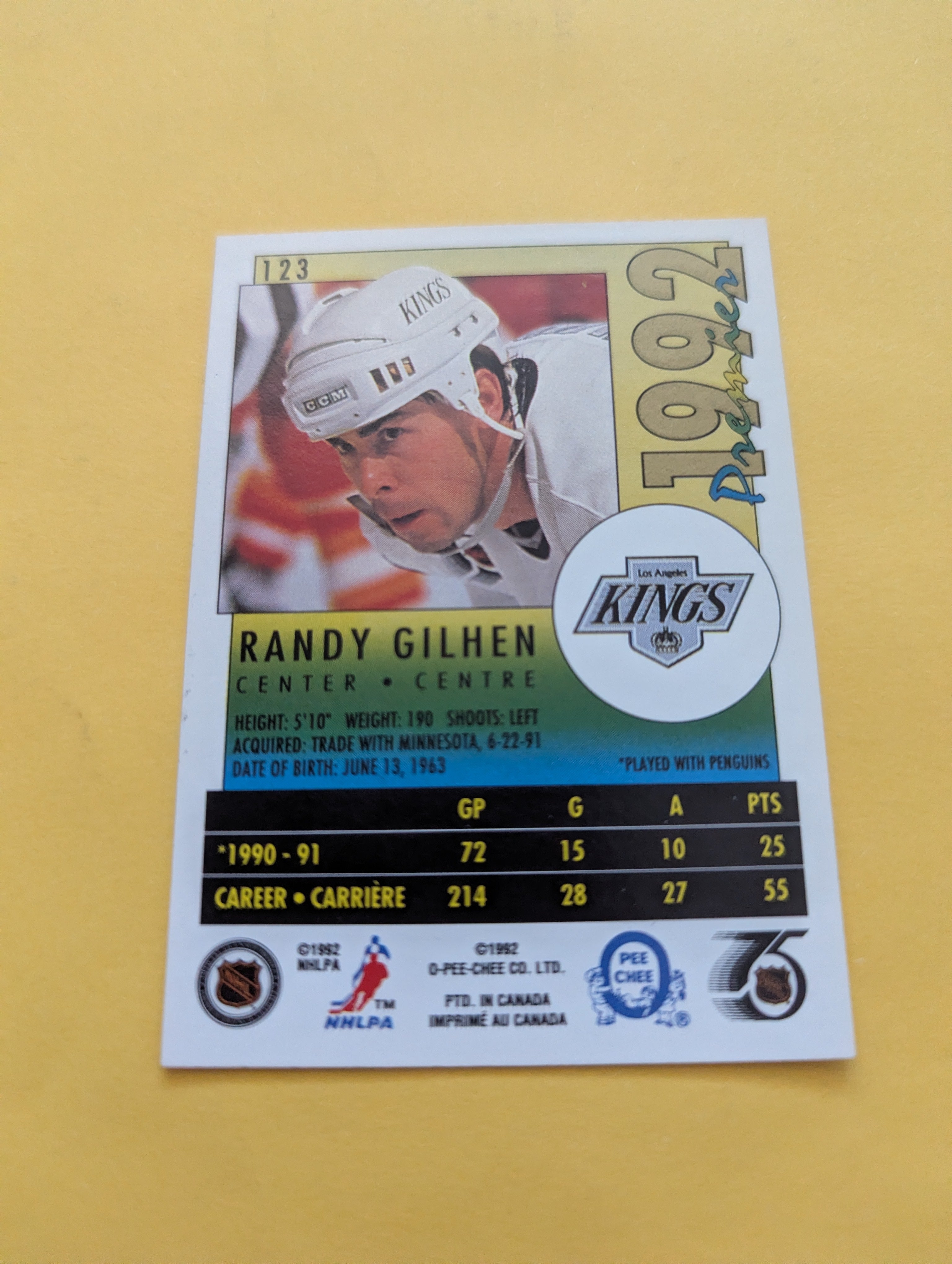 Randy Gilhen Signed Los Angeles Kings Card