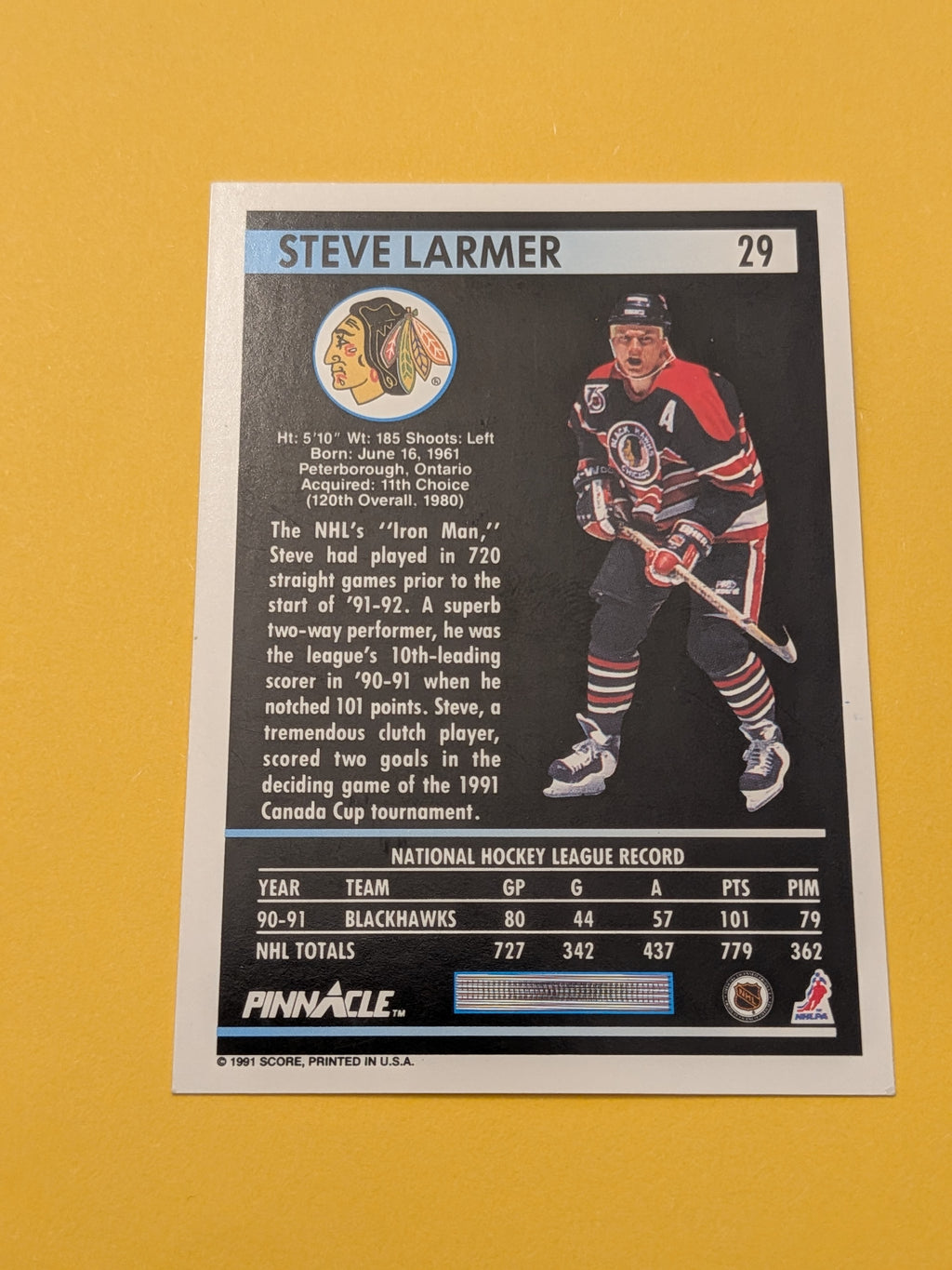 Steve Larmer Signed Chicago Blackhawks Card B