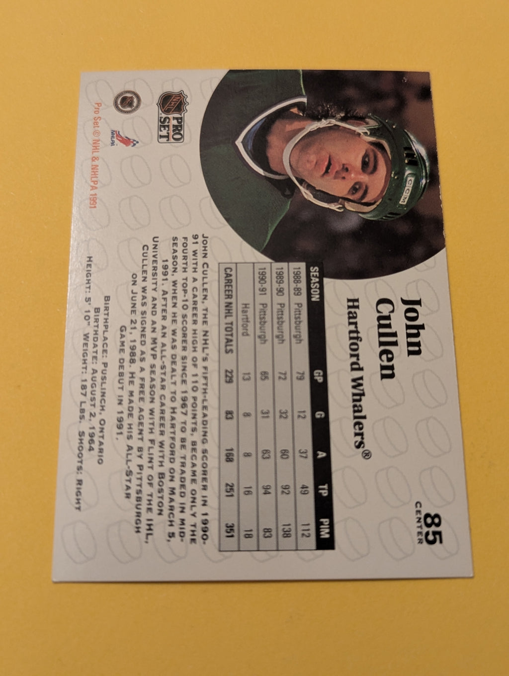 John Cullen Signed Hartford Whalers Card