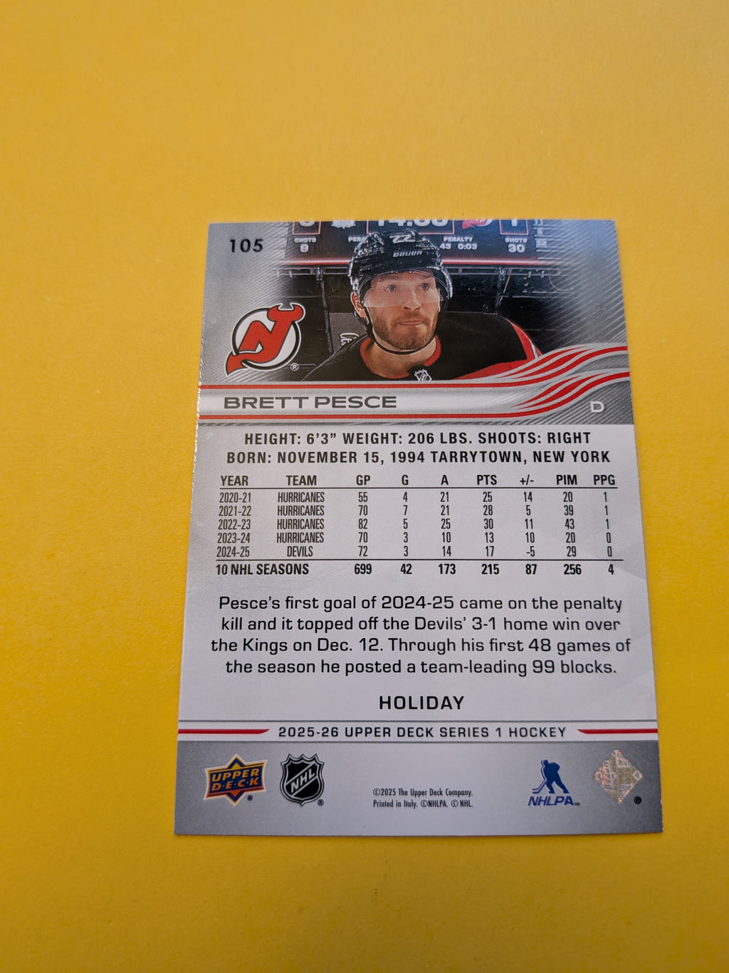 Brett Pesce 25-26 Upper Deck Green Holiday Card