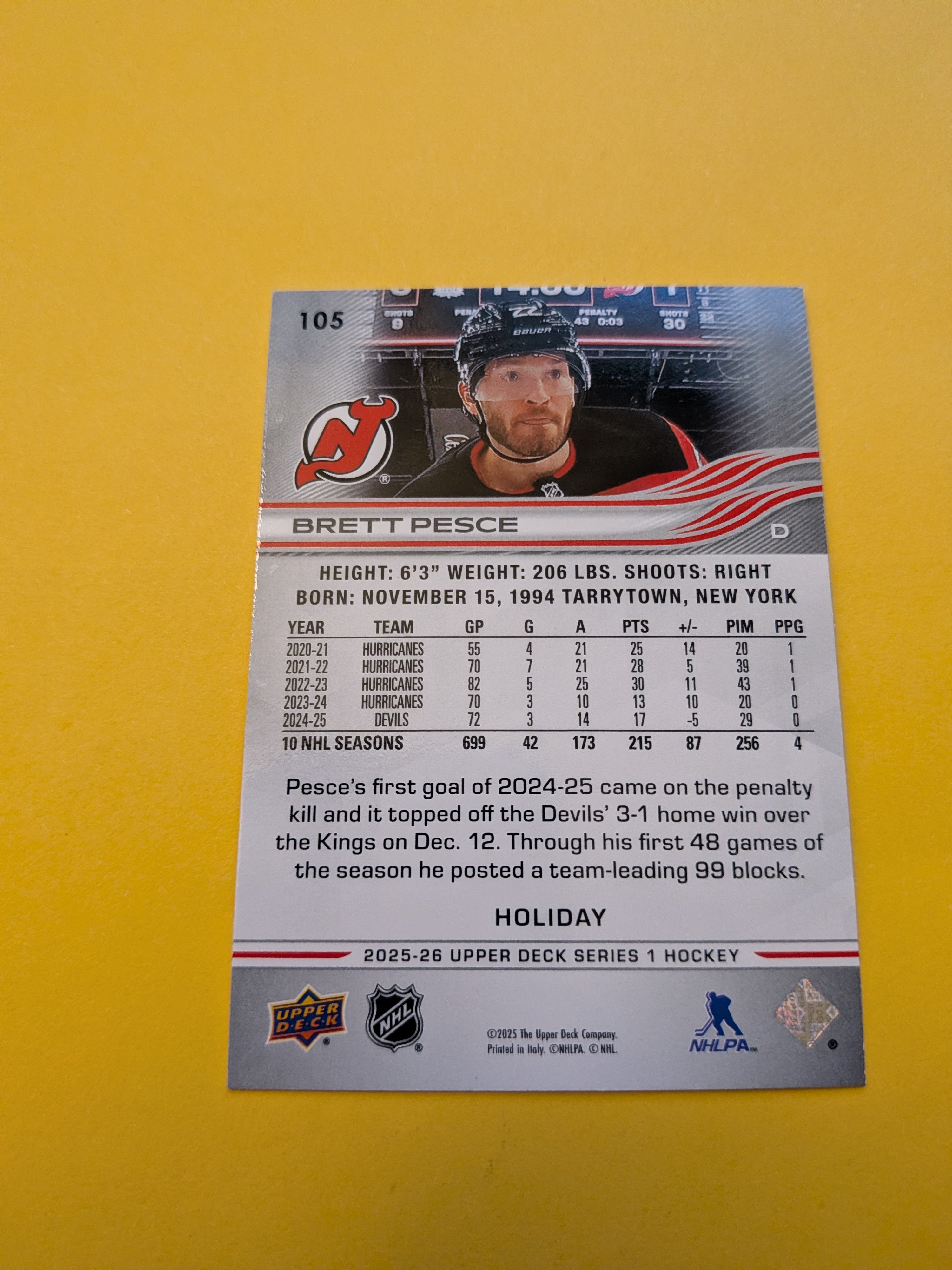 Brett Pesce 25-26 Upper Deck Green Holiday Card