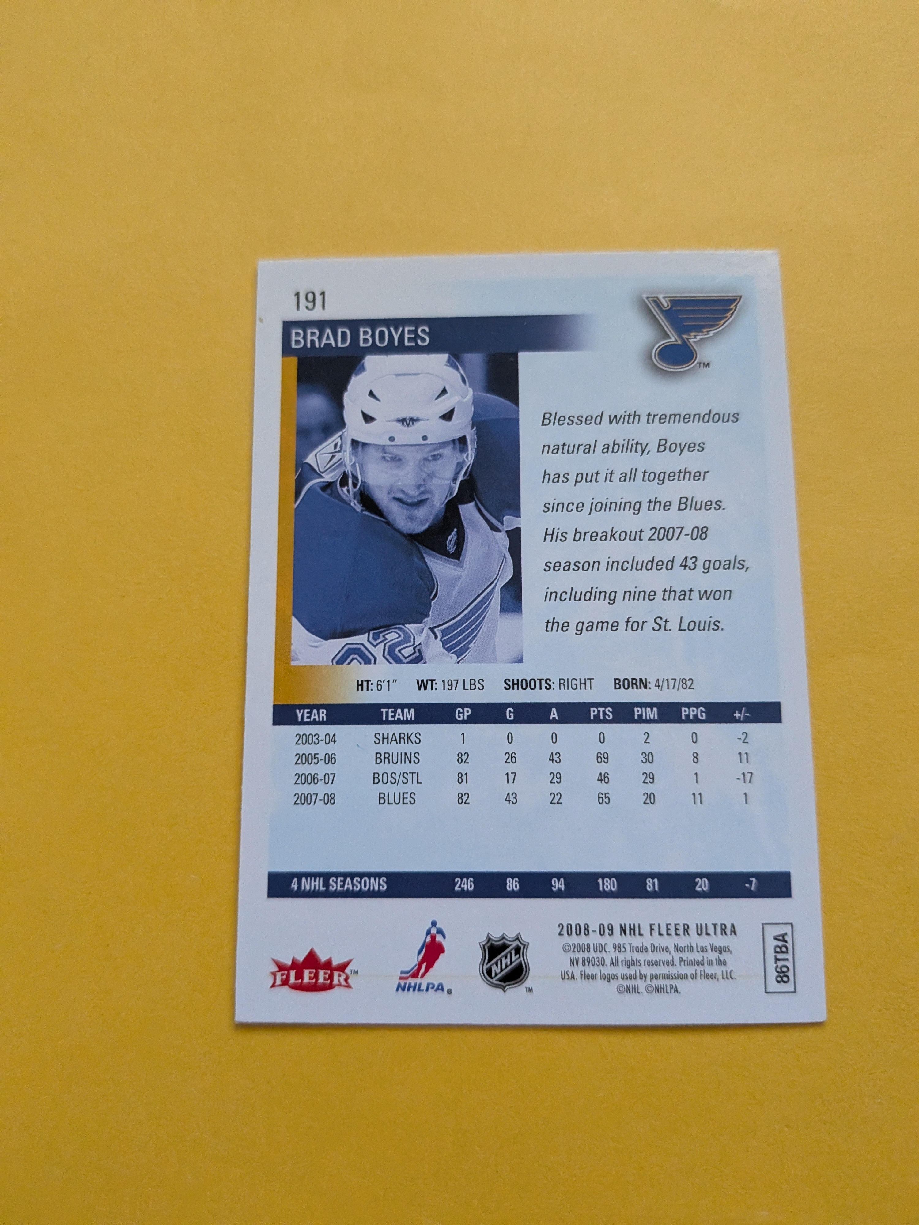 Brad Boyes Signed St. Louis Blues Card G