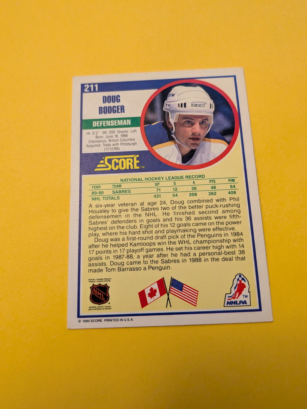 Doug Bodger Signed Buffalo Sabres Card C