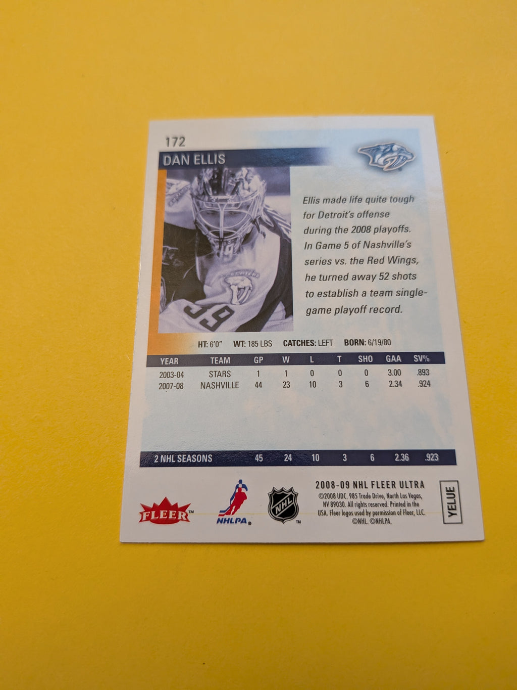 Dan Ellis Signed Nashville Predators Card B