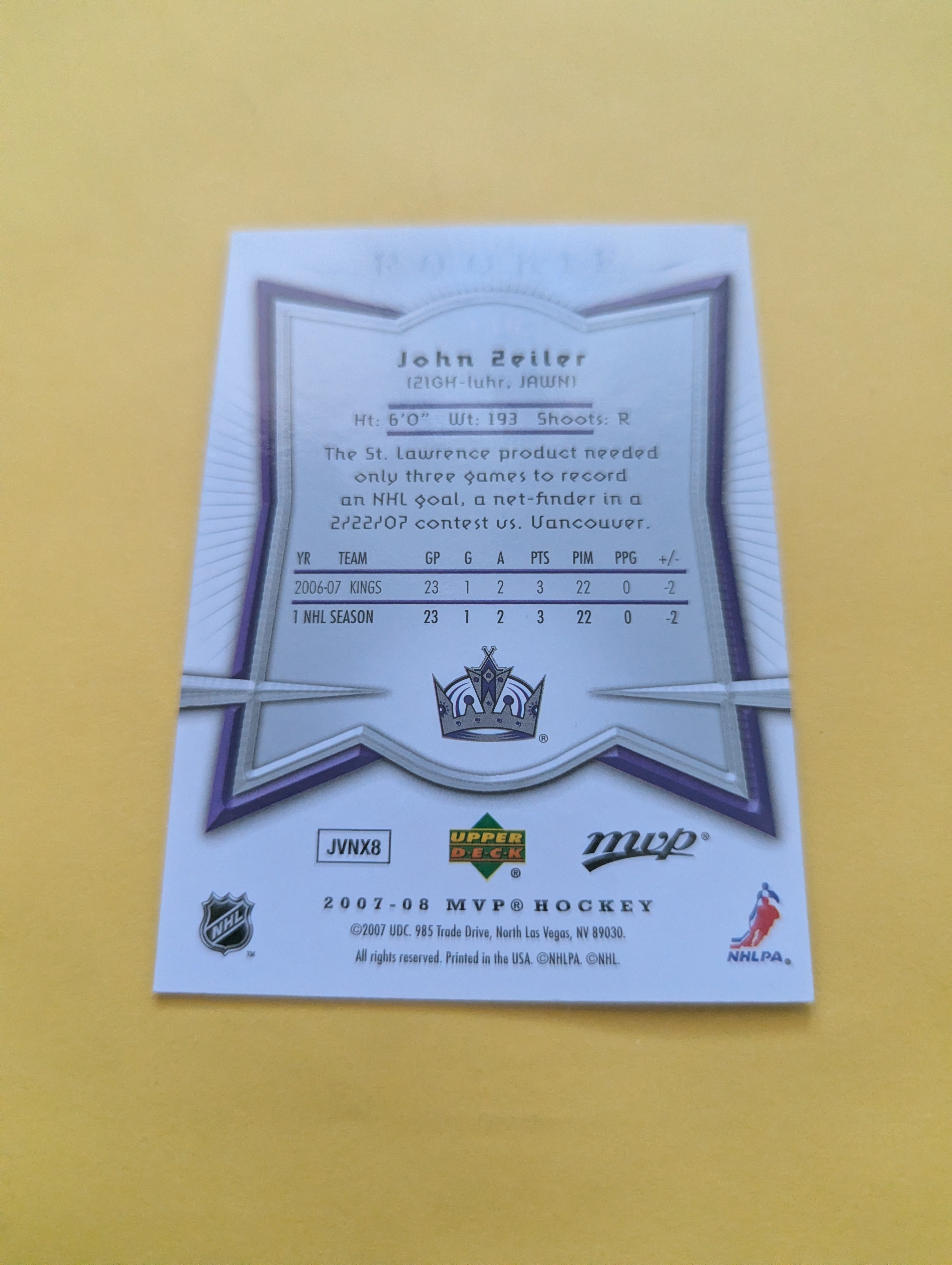 John Zeiler Signed Los Angeles Kings Rookie Card A
