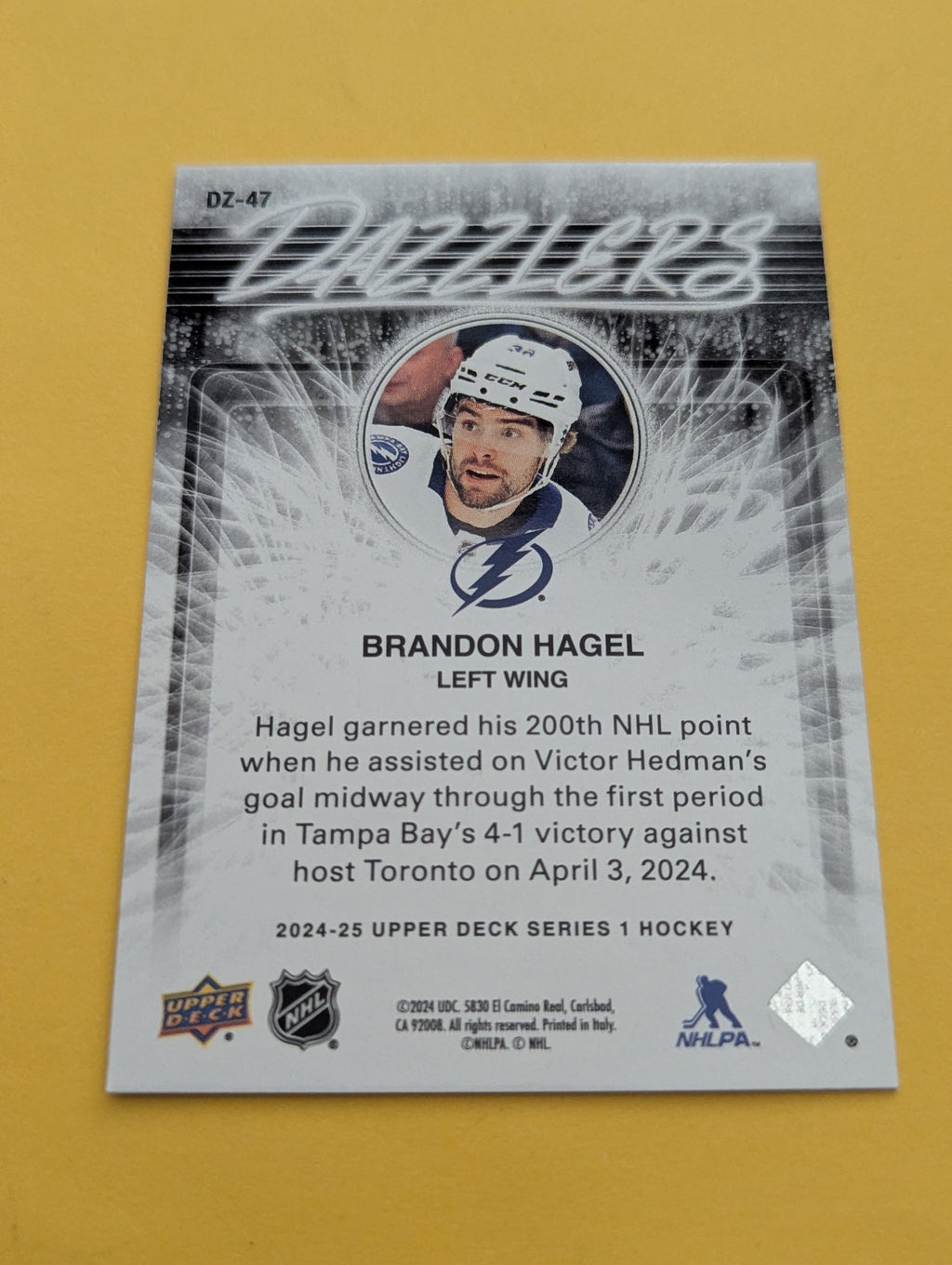 Brandon Hagel 24-25 Upper Deck Dazzlers Orange Card