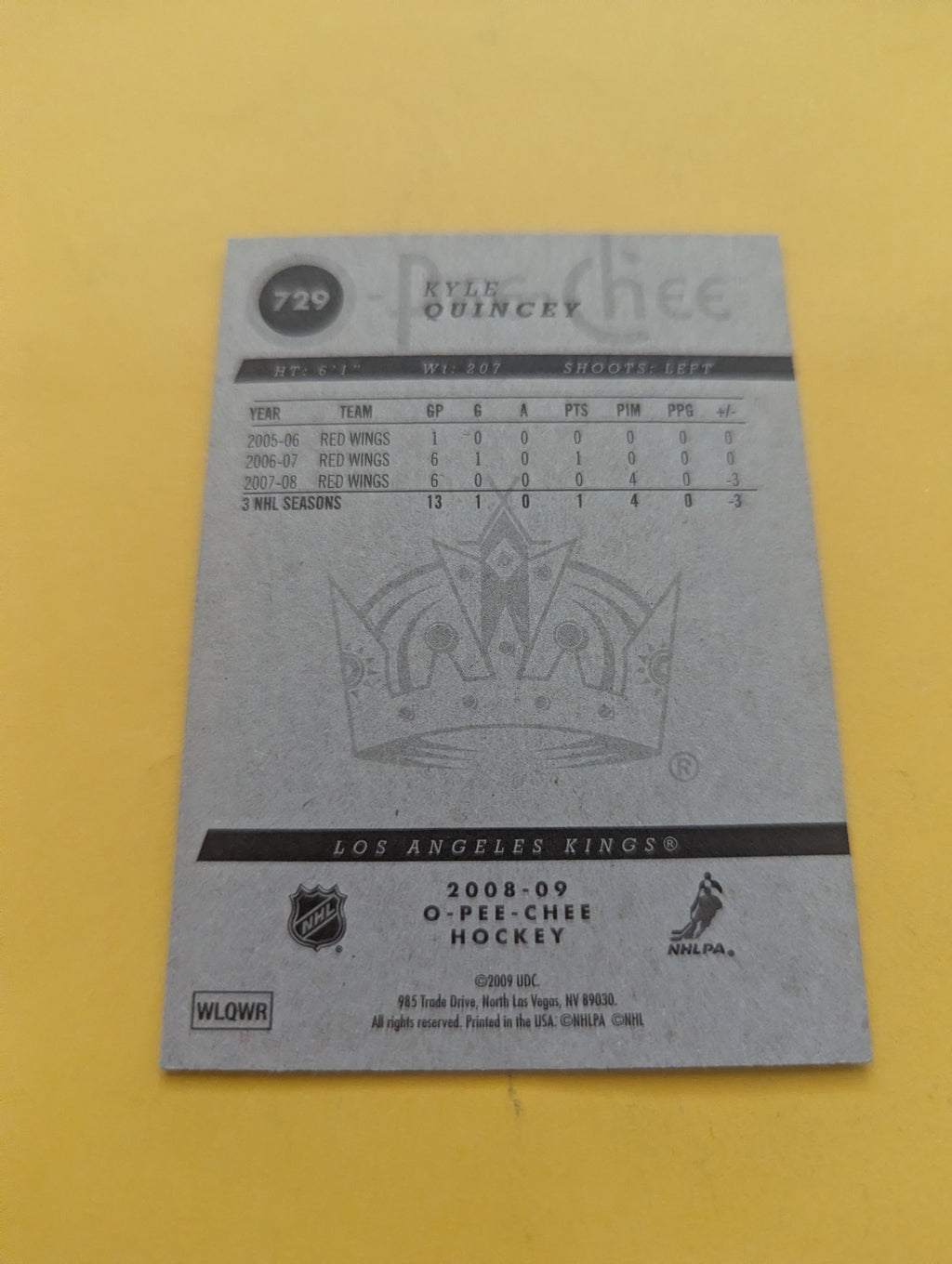 Kyle Quincey Signed Los Angeles Kings Card A