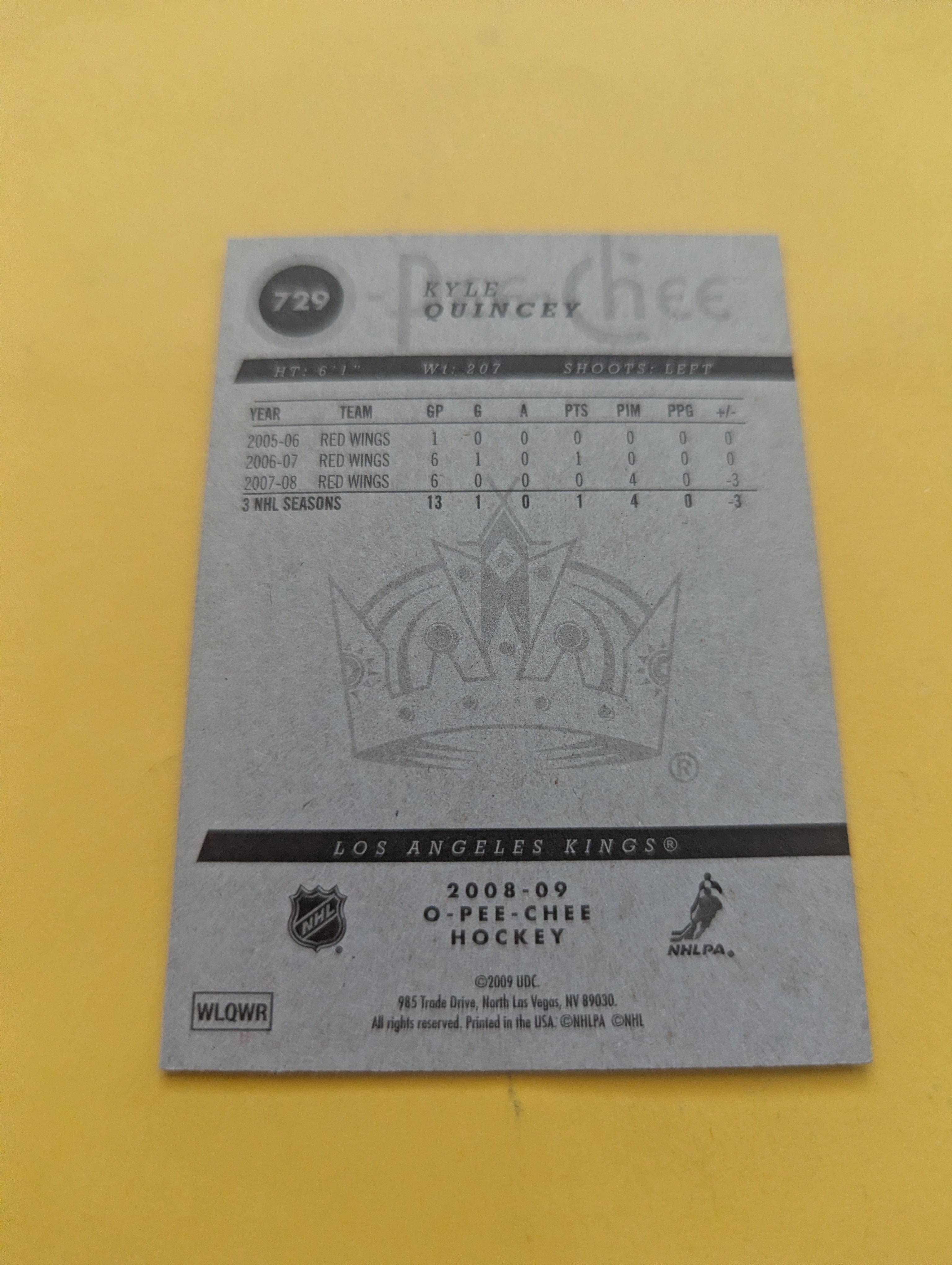 Kyle Quincey Signed Los Angeles Kings Card A