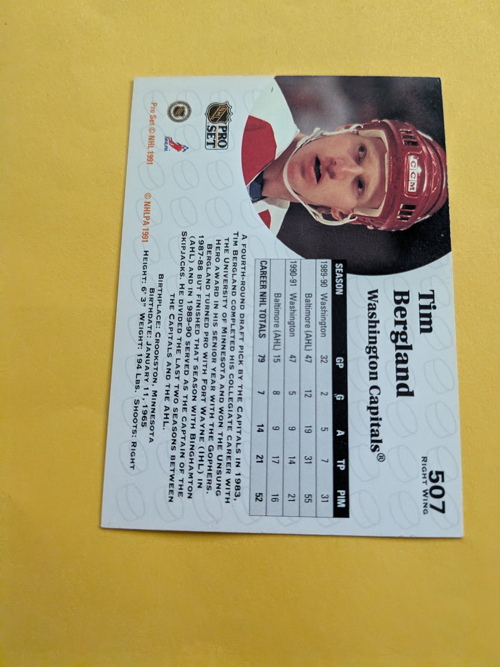 Tim Bergland Signed Washington Capitals Card E