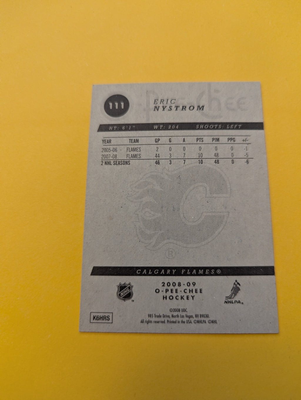 Eric Nystrom Signed Calgary Flames Card