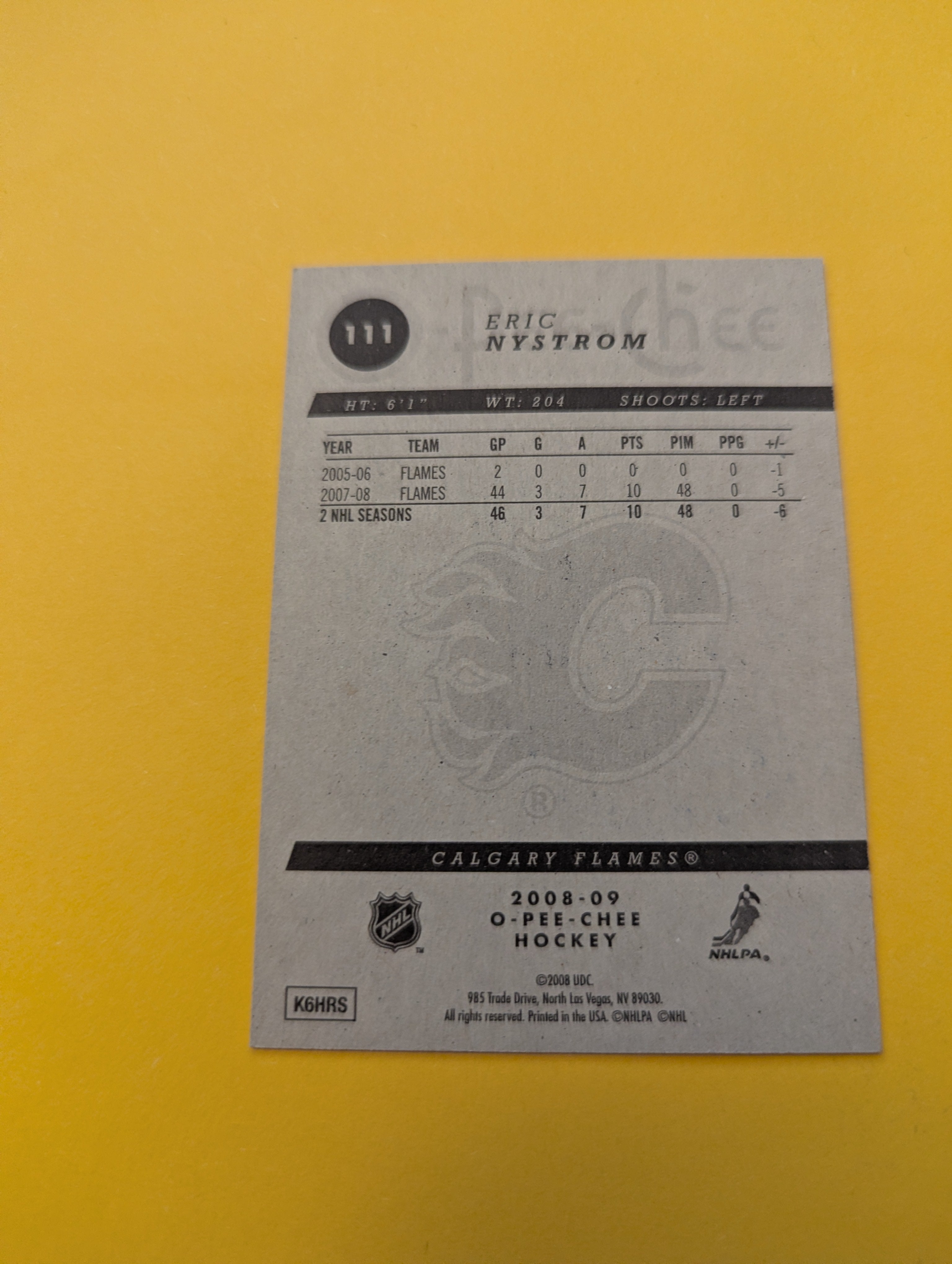 Eric Nystrom Signed Calgary Flames Card