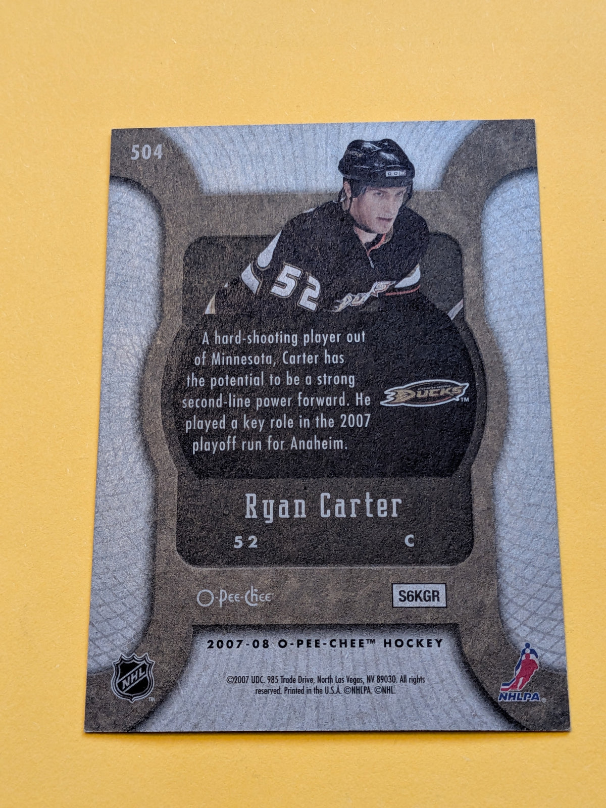 Ryan Carter Signed Anaheim Ducks Rookie Card A