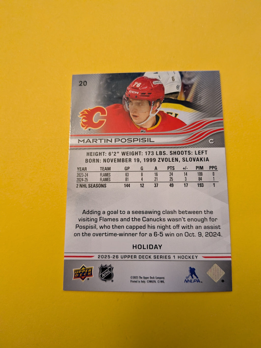 Martin Pospisil 25-26 Upper Deck Green Holiday Card