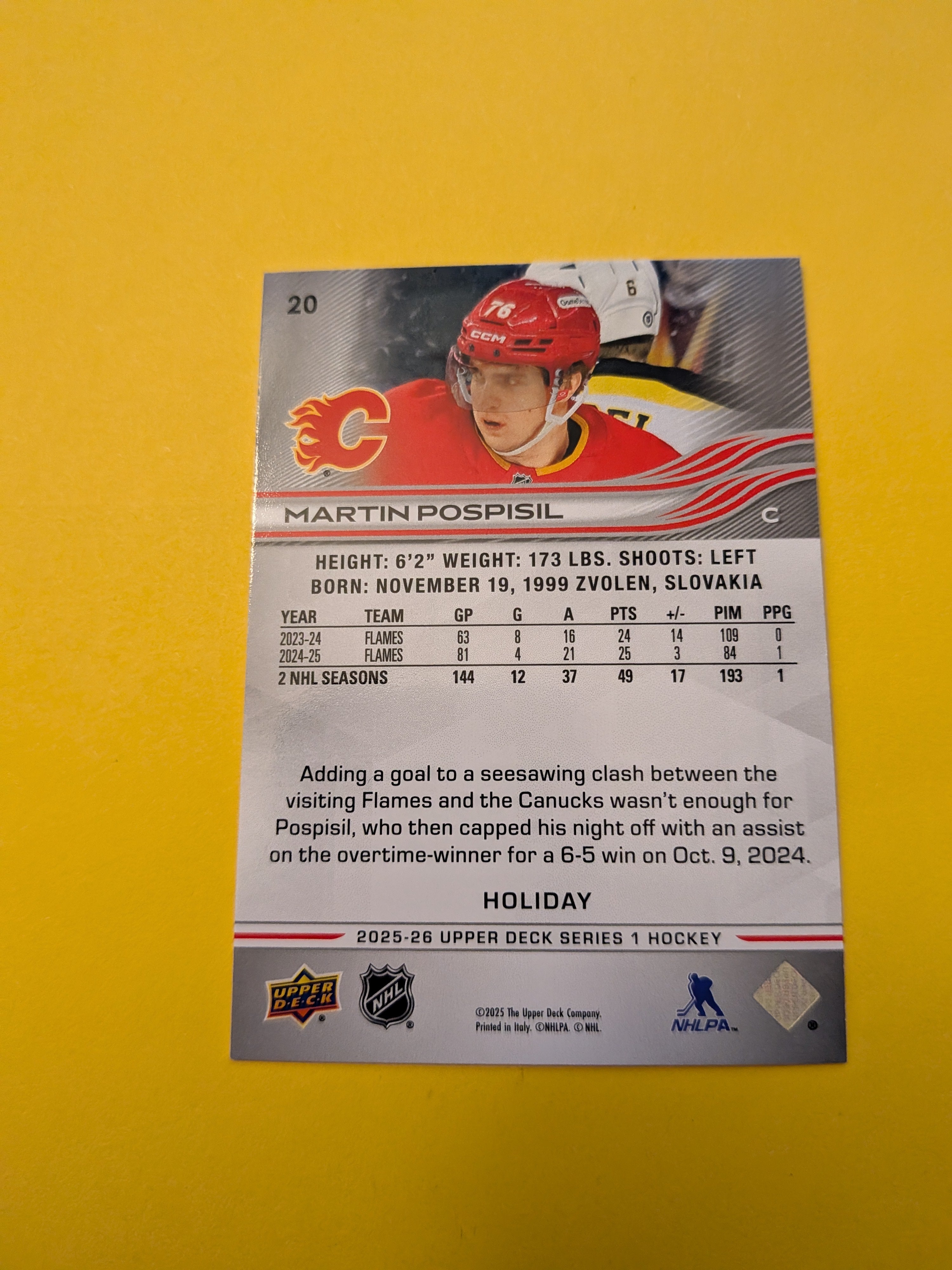 Martin Pospisil 25-26 Upper Deck Green Holiday Card