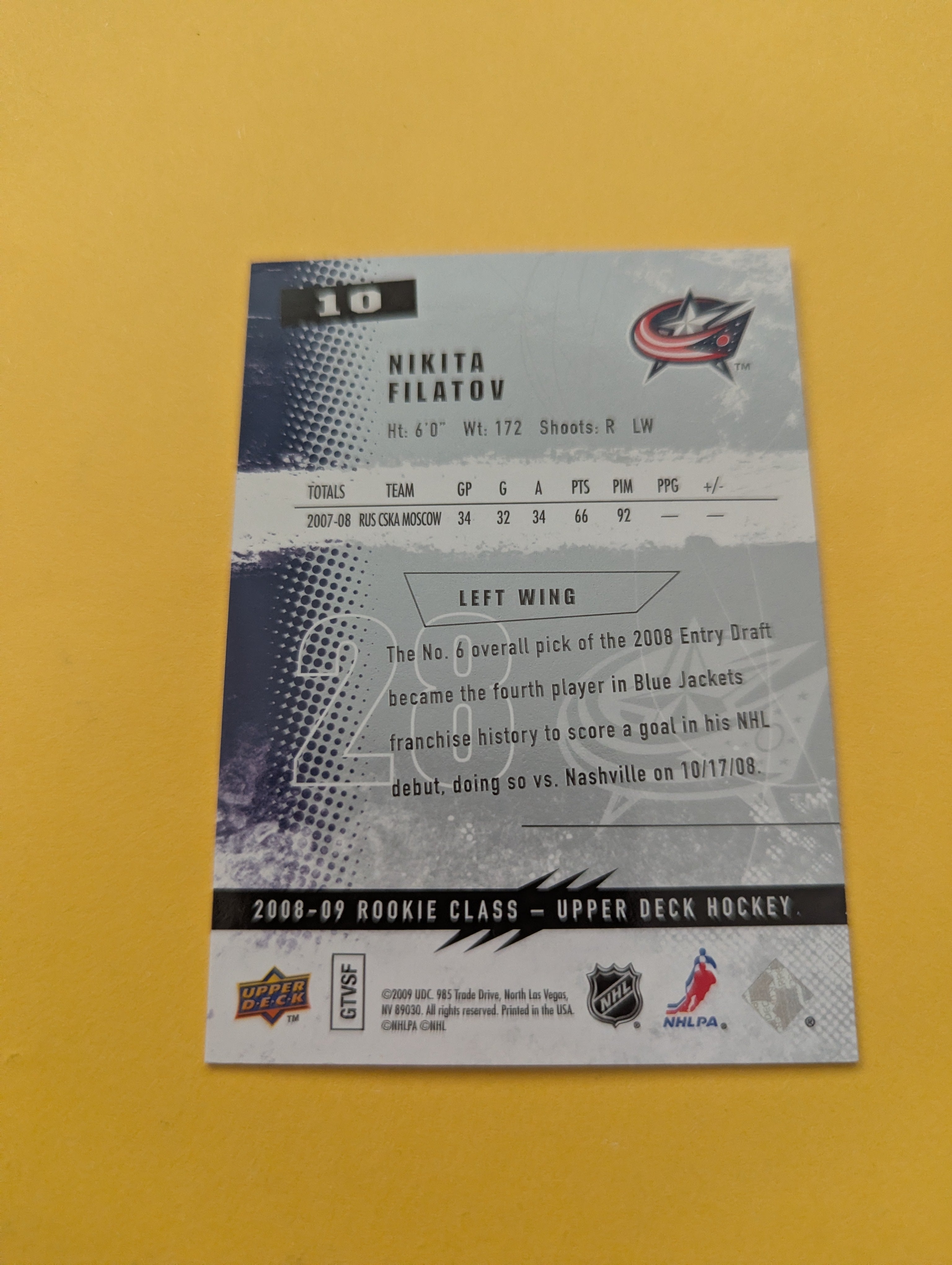 Nikita Filatov Signed Columbus Blue Jackets Rookie Card