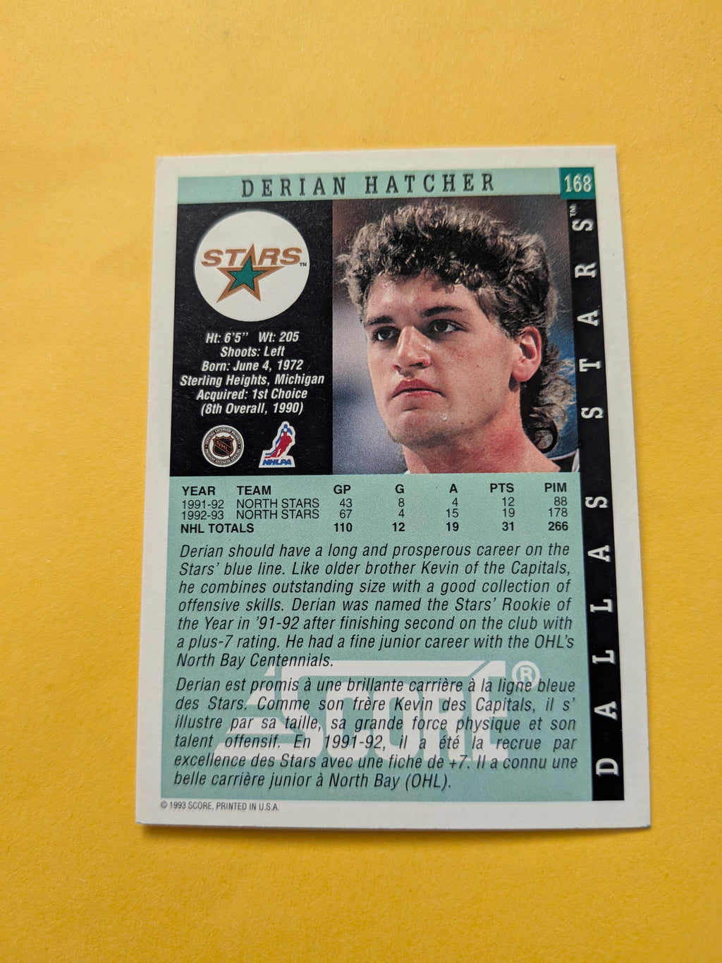 Derian Hatcher Signed Minnesota North Stars Card B