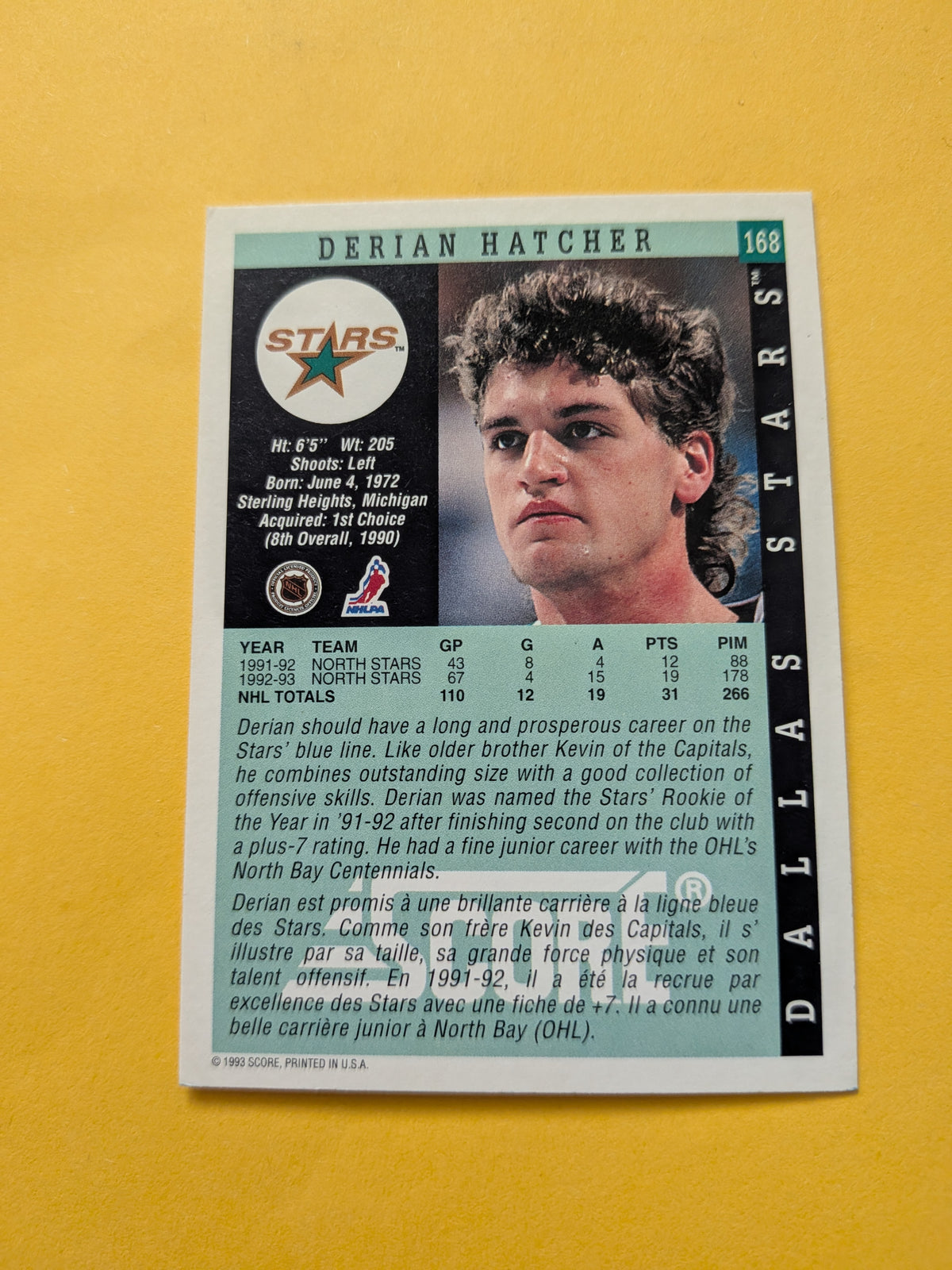 Derian Hatcher Signed Minnesota North Stars Card B
