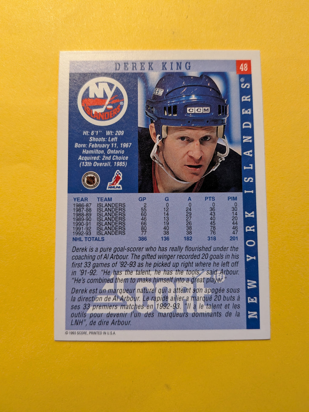 Derek King Signed New York Islanders Card E