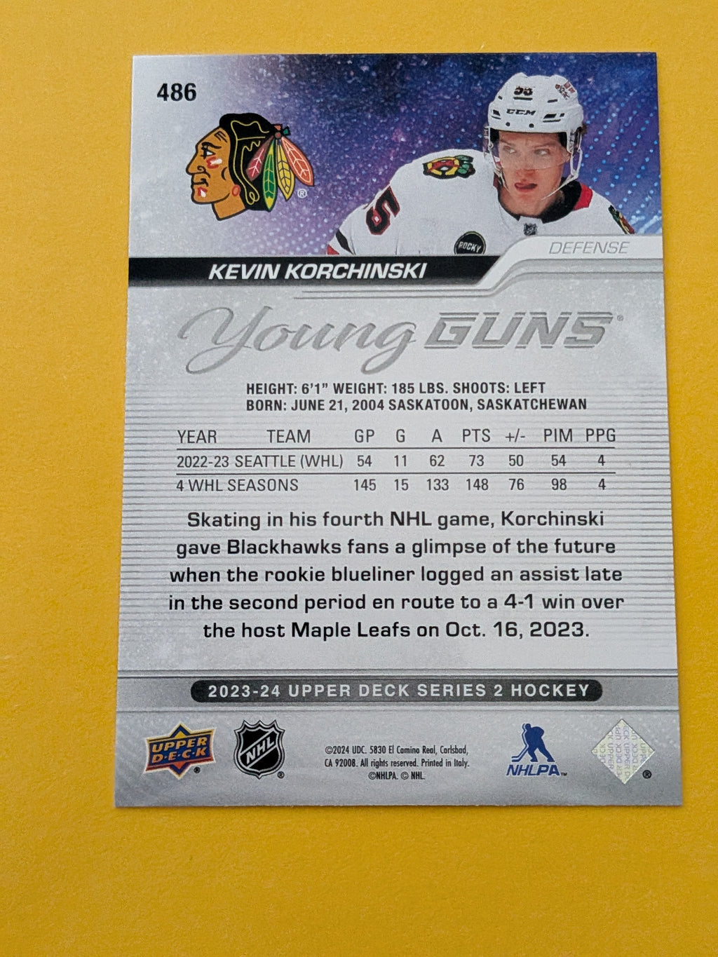 Kevin Korchinski 23-24 Upper Deck Young Guns Rookie Card