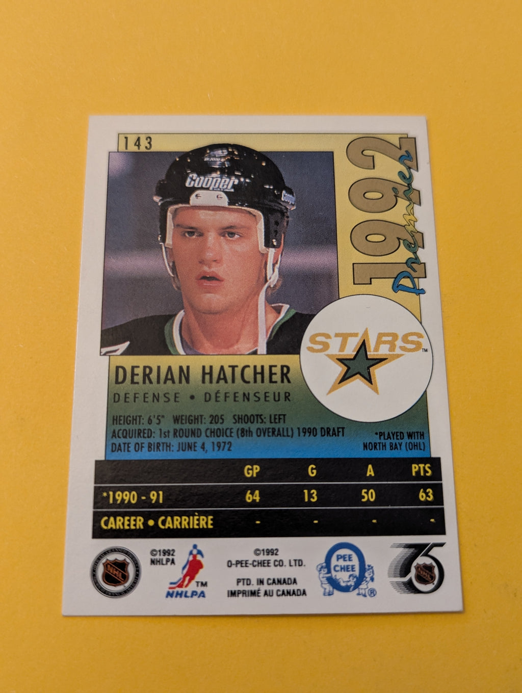 Derian Hatcher Signed Minnesota North Stars Card