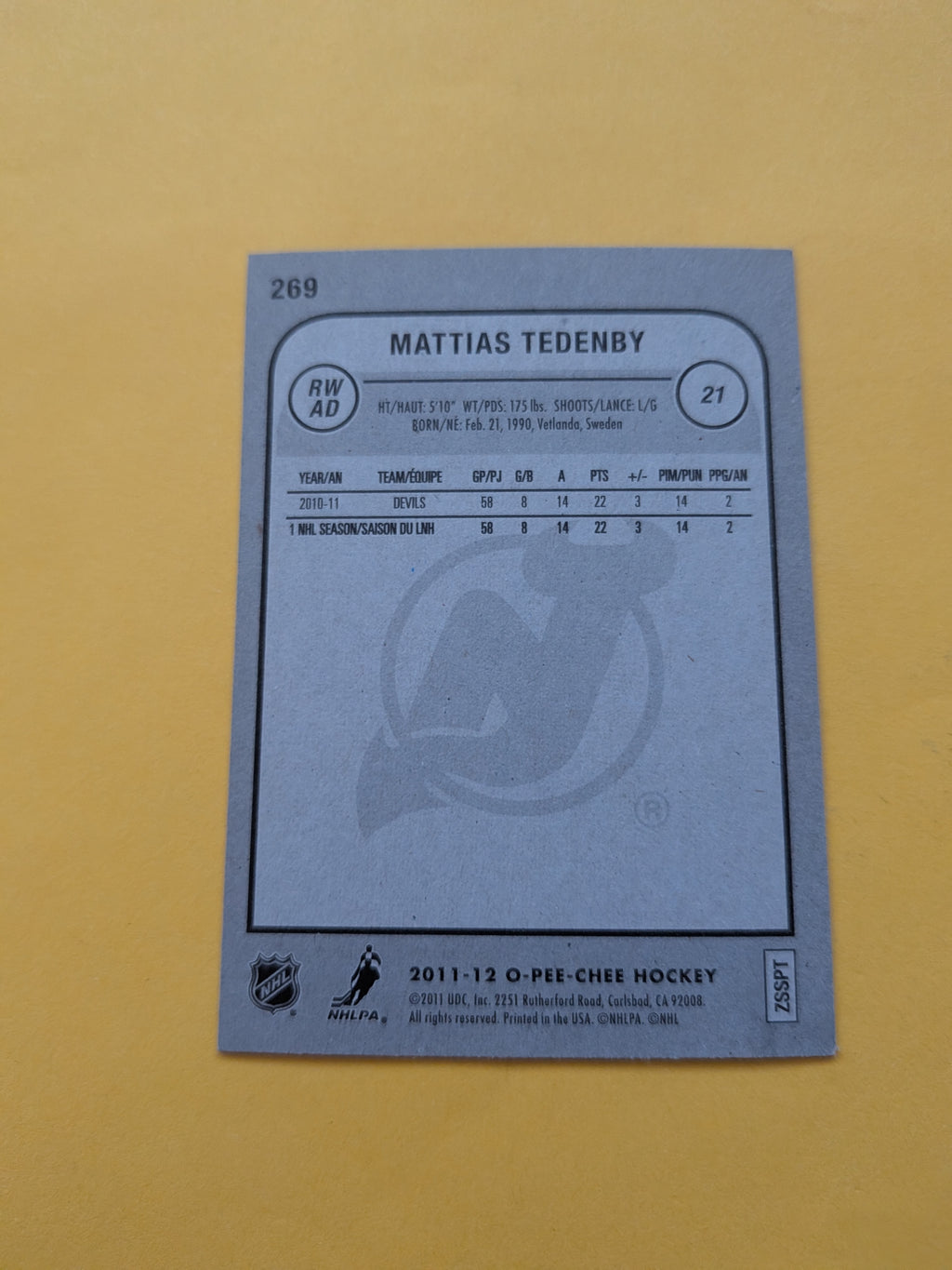 Mattias Tedenby Signed New Jersey Devils Card B