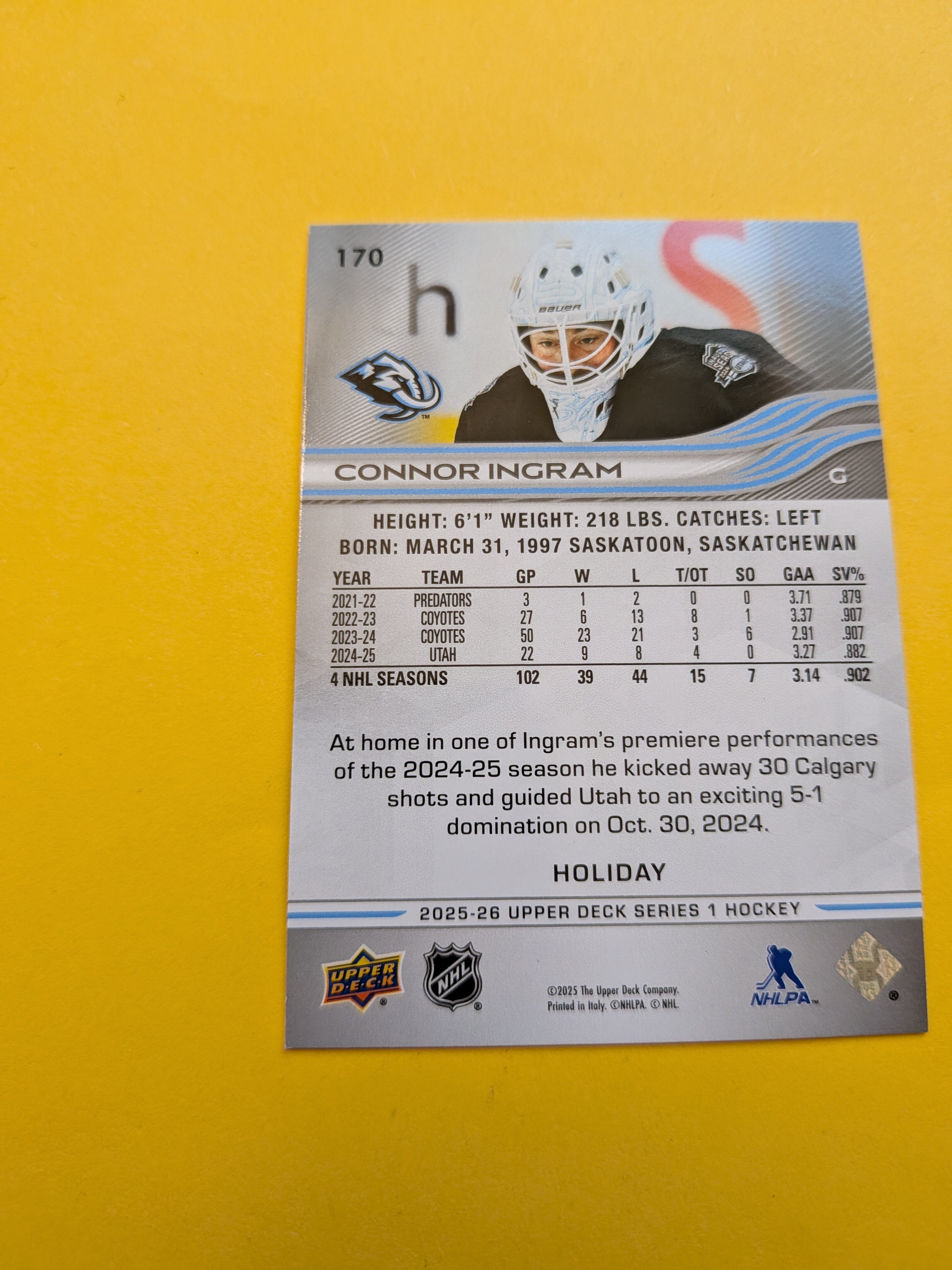 Connor Ingram 25-26 Upper Deck Green Holiday Card
