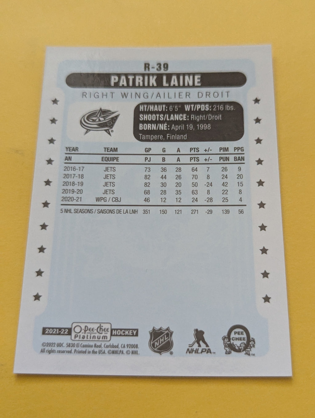 Patrik Laine 21-22 OPC Platinum Retro Card